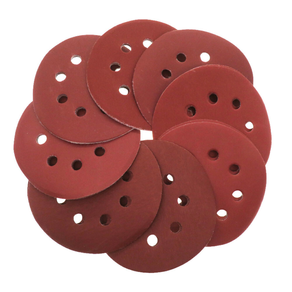 8 Hole Hook & Loop Sanding Disc 5″ 125mm Red Sandpaper Pads Orbital 40-2000 Grit