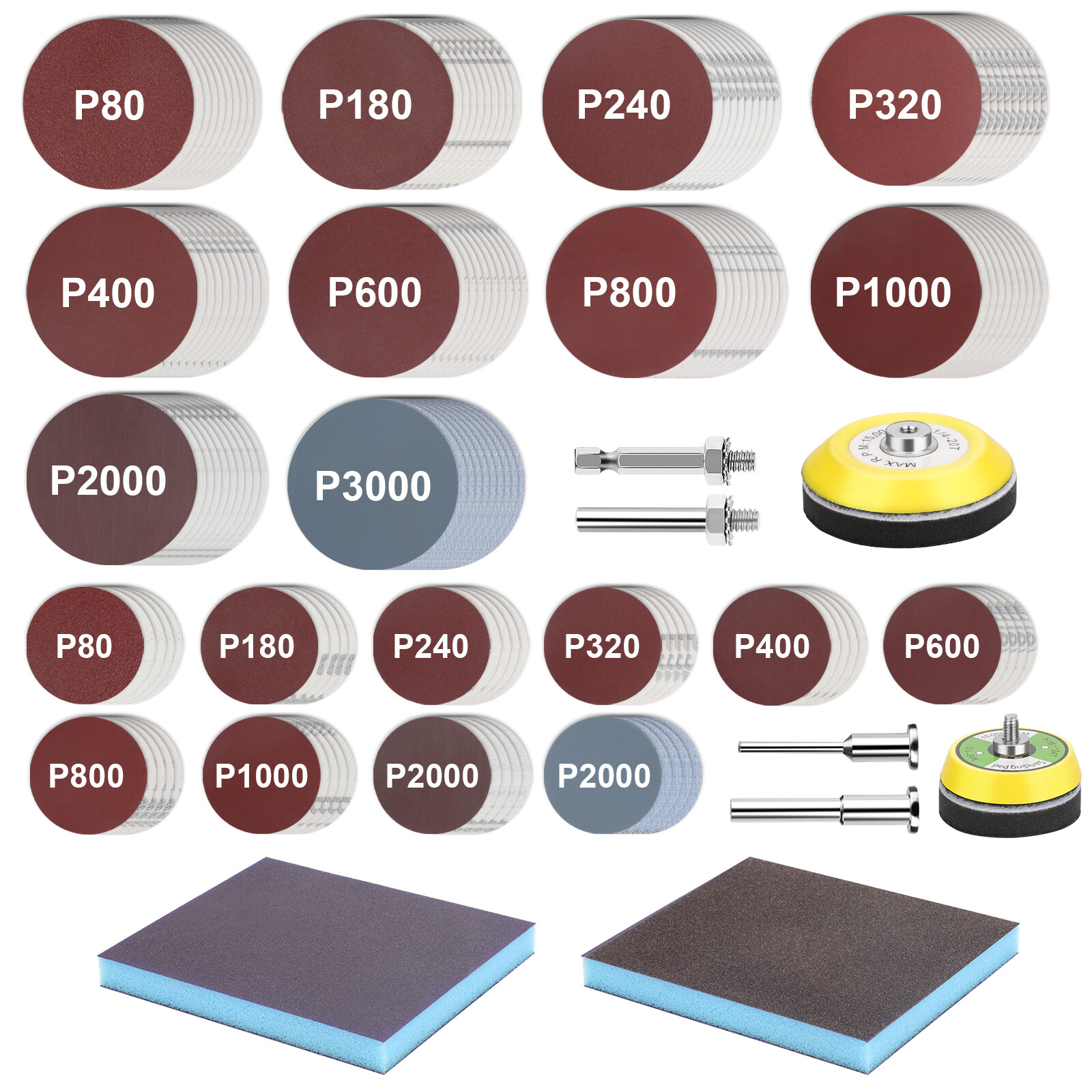 160 x 2/3″ Sanding Discs for Drill Wet Dry Hook Loop Sandpaper Pads 80-3000 Grit