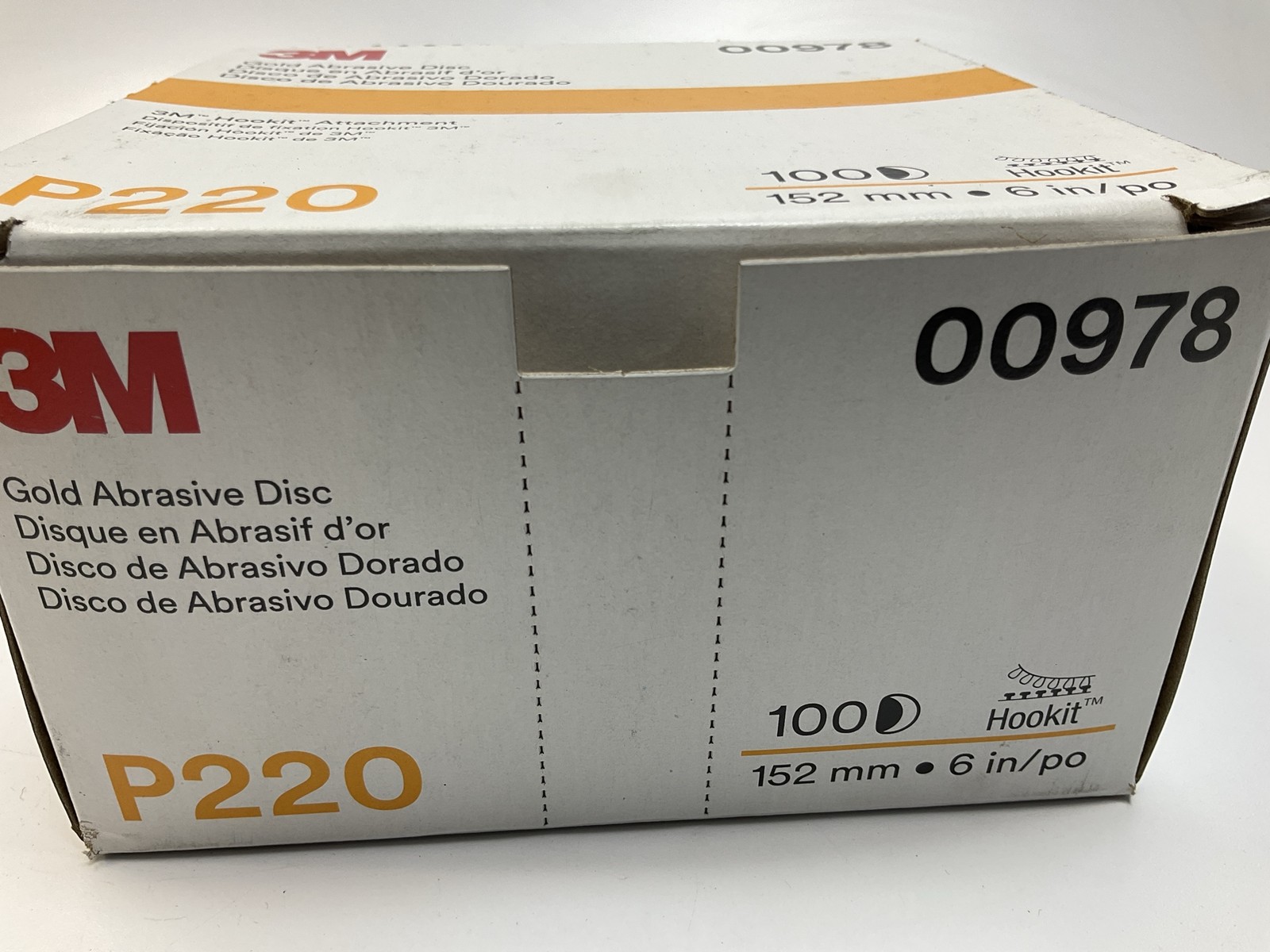 3M 00978 Hookit Gold Sanding Disc 216U 6″ P220A 220 Grit (100 Discs / Box)
