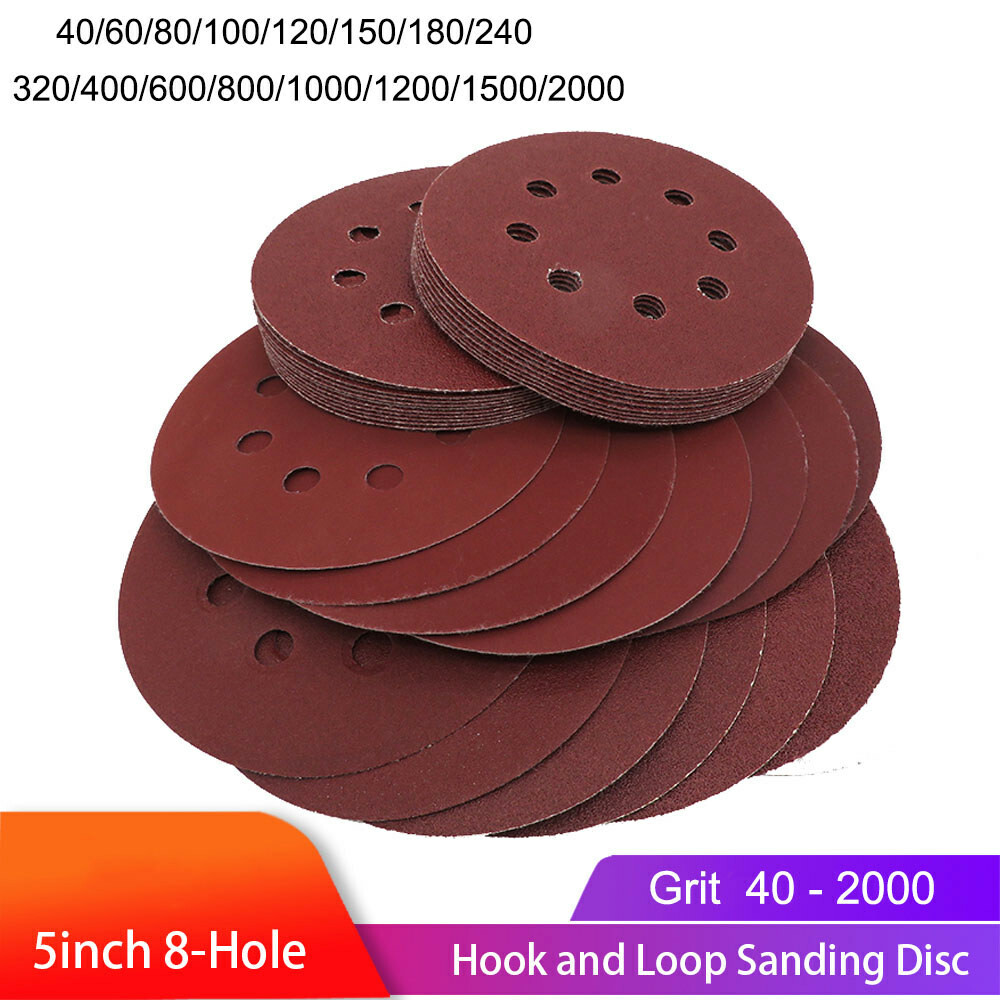 8 Hole Hook & Loop Sanding Disc 5″ 125mm Red Sandpaper Pads Orbital 40-2000 Grit