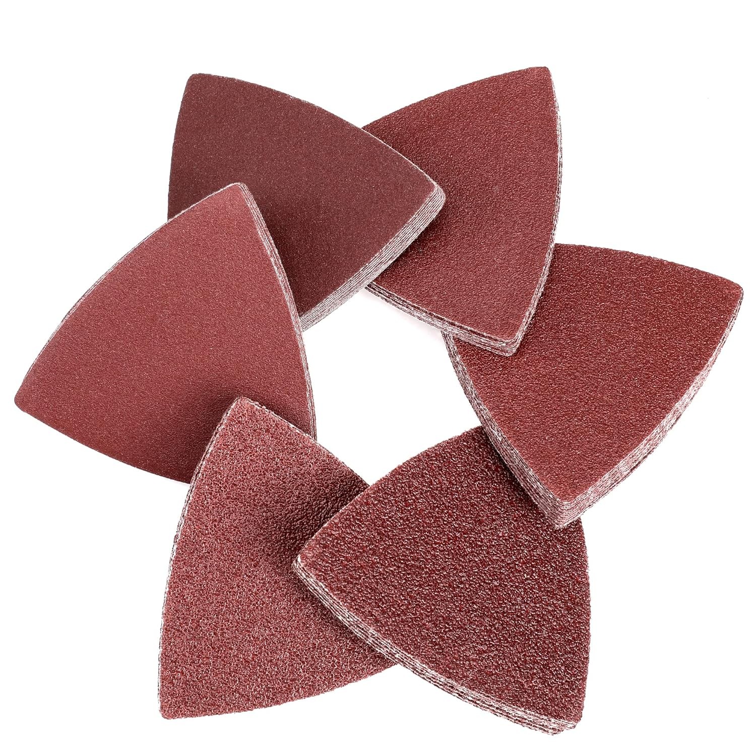 200 Pcs 3-1/8 Inch Triangle Sanding Pads 0 Hole 40-240 Grit Hook Loop Sandpaper