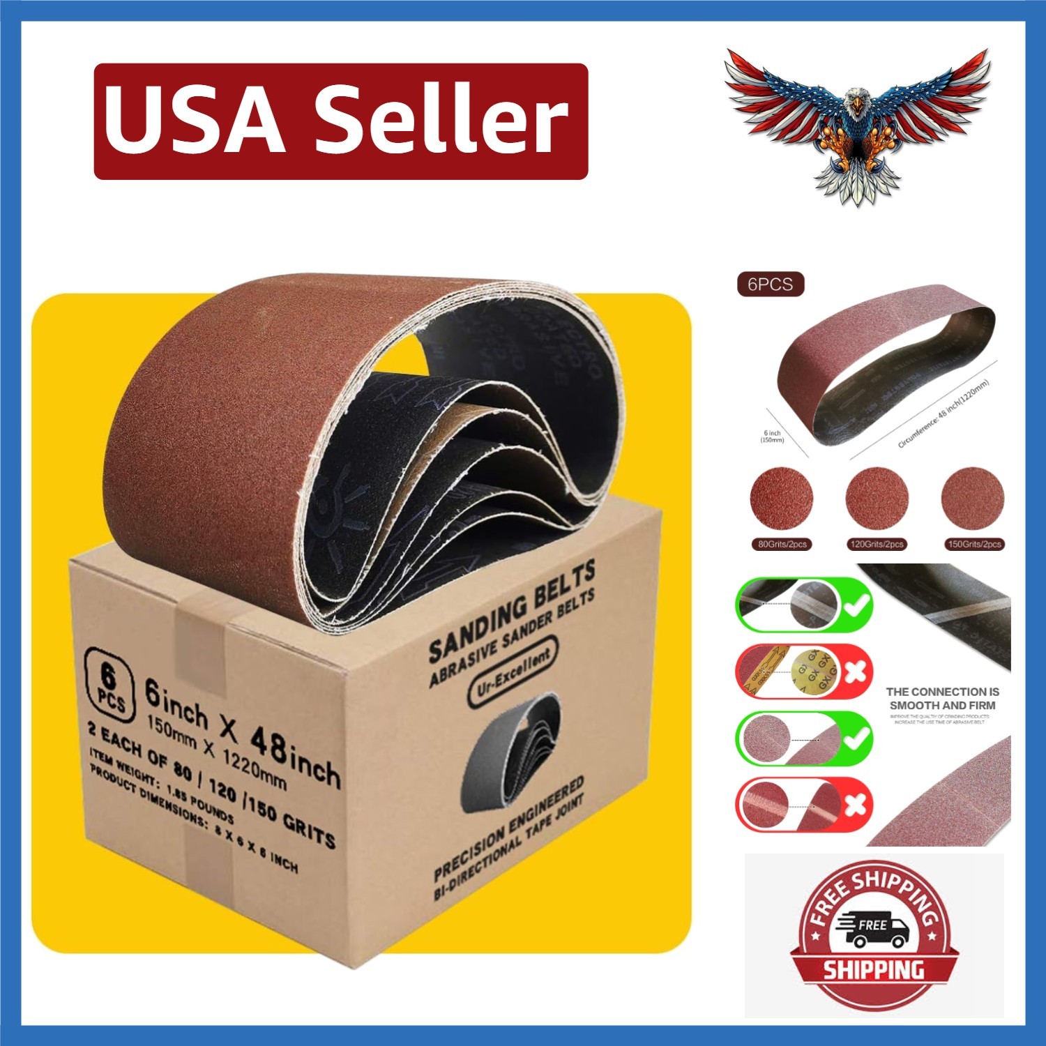 6 x 48 Sanding Belt Set – 6 Pcs in 80/120/150 Grits for Superior Results