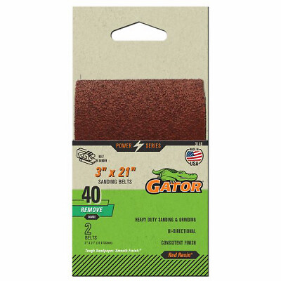 Gator 3148 40-Grit Bi-Directional Sanding Belts, 3 x 21 In., 2-Pk. – Quantity 5