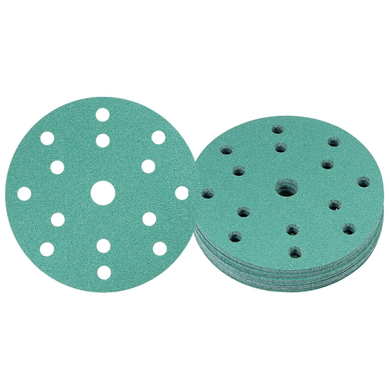 50-Pack Premium Green Film Sanding Discs 6Inch(150mm) 15-Hole Green Film 180Grit