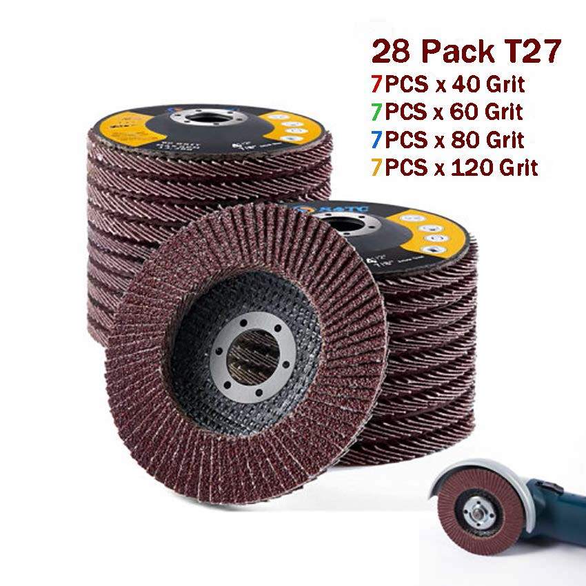 SATC 4.5inch 28PCS Aluminum Oxide Flap Discs P40/60/80/120Grinding Wheel Sanding