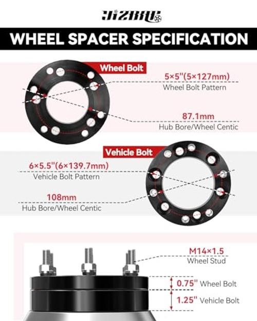 2PCS Wheel Adapters for Grand Cherokee Wheels on Silverado 1500 6×5.5 to 5×5