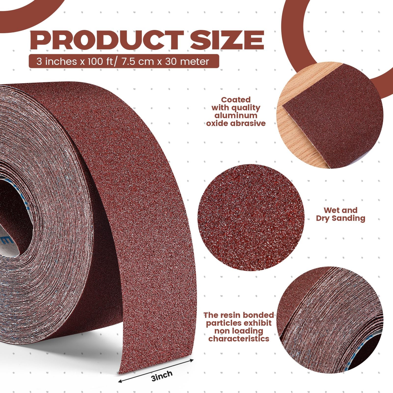 60 Grit Abrasive Sandpaper Roll 3”x100 ft Long Roll of Emery Cloth Sand Paper