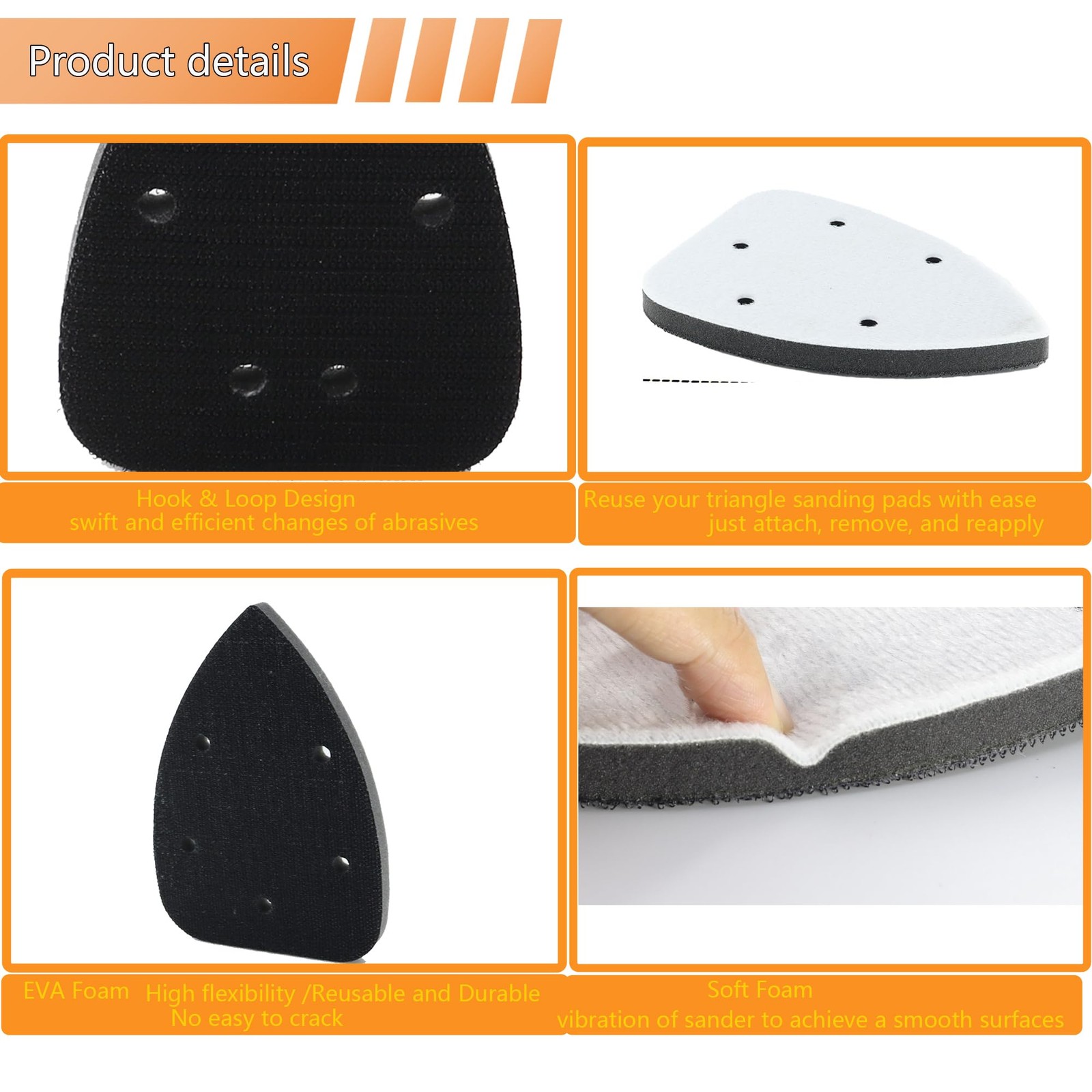 Mouse Detail Sanding Interface Pad 3 PCS 140x90mm 5 Holes Foam Backing