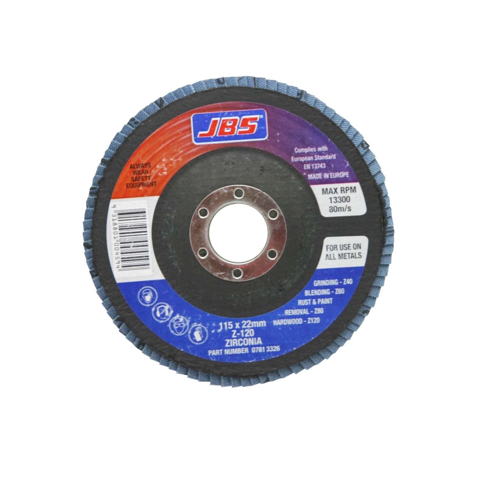 JBS Flap Disc Zirconia 115x22mm Z-120 120-Grit 0781 3326