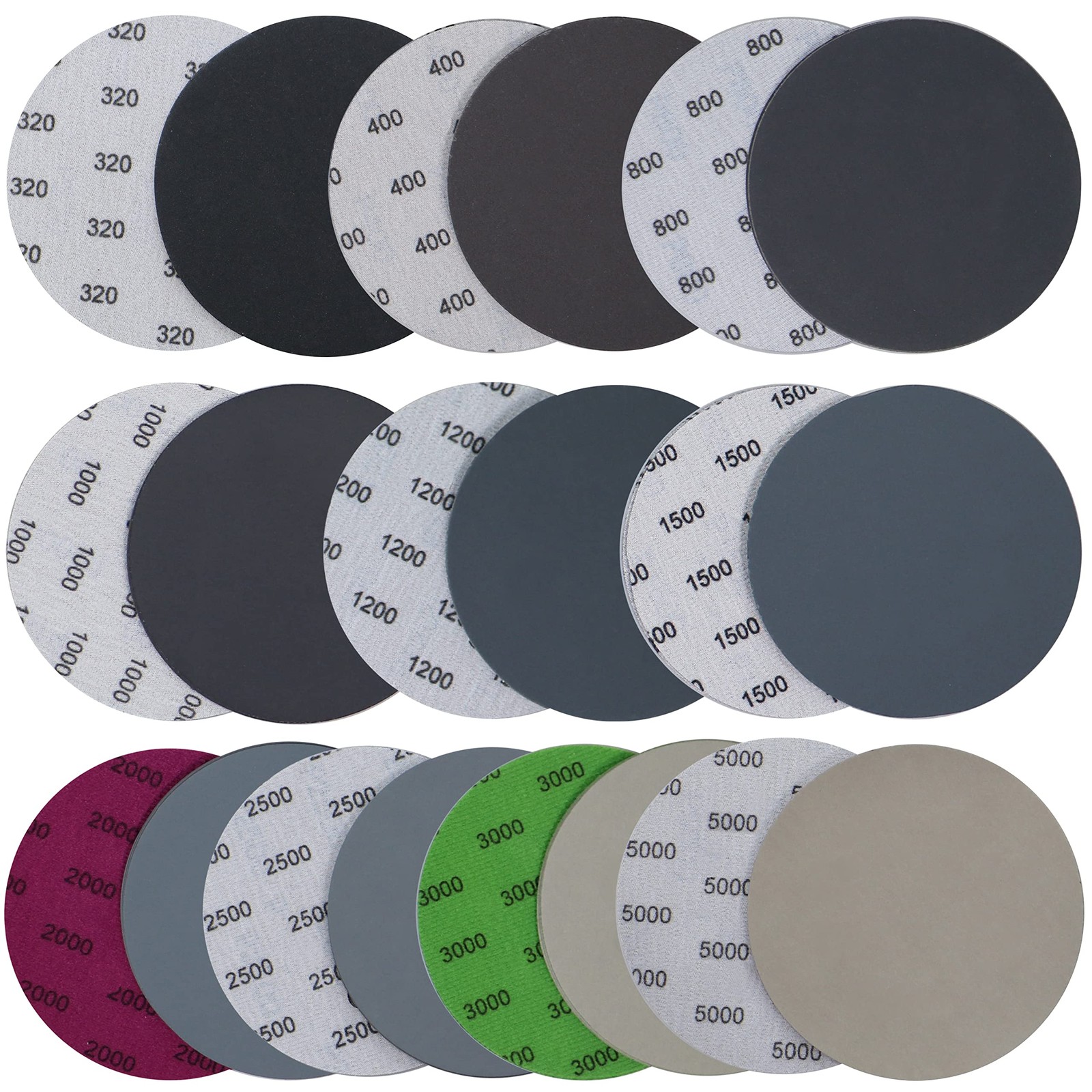 40PCS 5 inch No Hole #320-#5000 Wet Dry Sanding Discs 320 400 800 1000 1200 1…