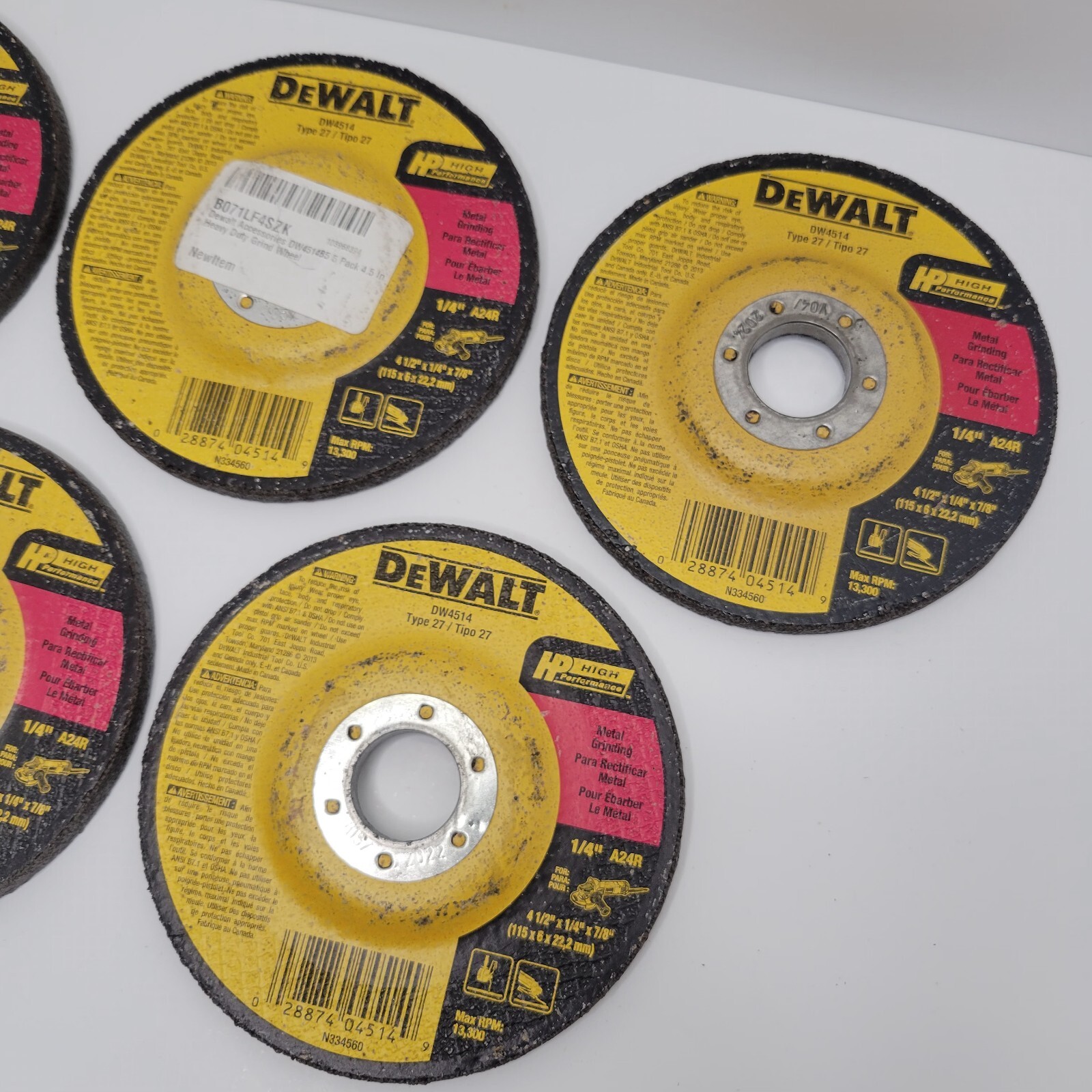 DeWalt DW4514 4-1/2″ x 1/4″ x 7/8″ General Purpose Metal Wheel,5 Pack (Open Box)