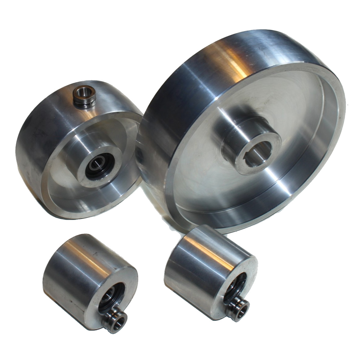 Belt Grinder wheel set – 200 mm Drive-28 mm shaft – 130 mm tracking- 65 mm Idler
