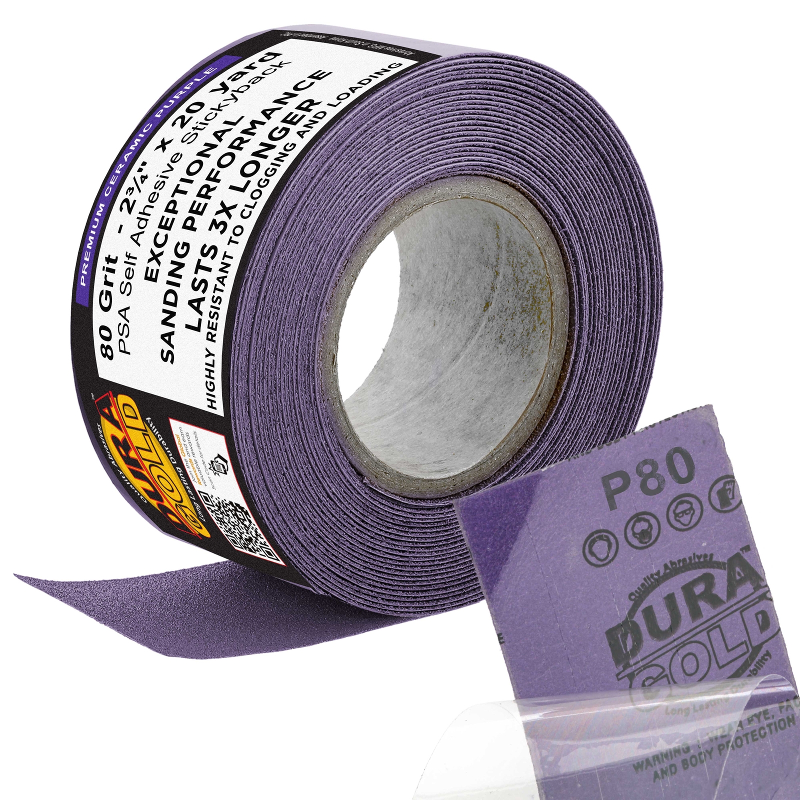 80 Grit Purple Ceramic 2.75″ x 20 Yard Roll Self Adhesive Longboard Sandpaper
