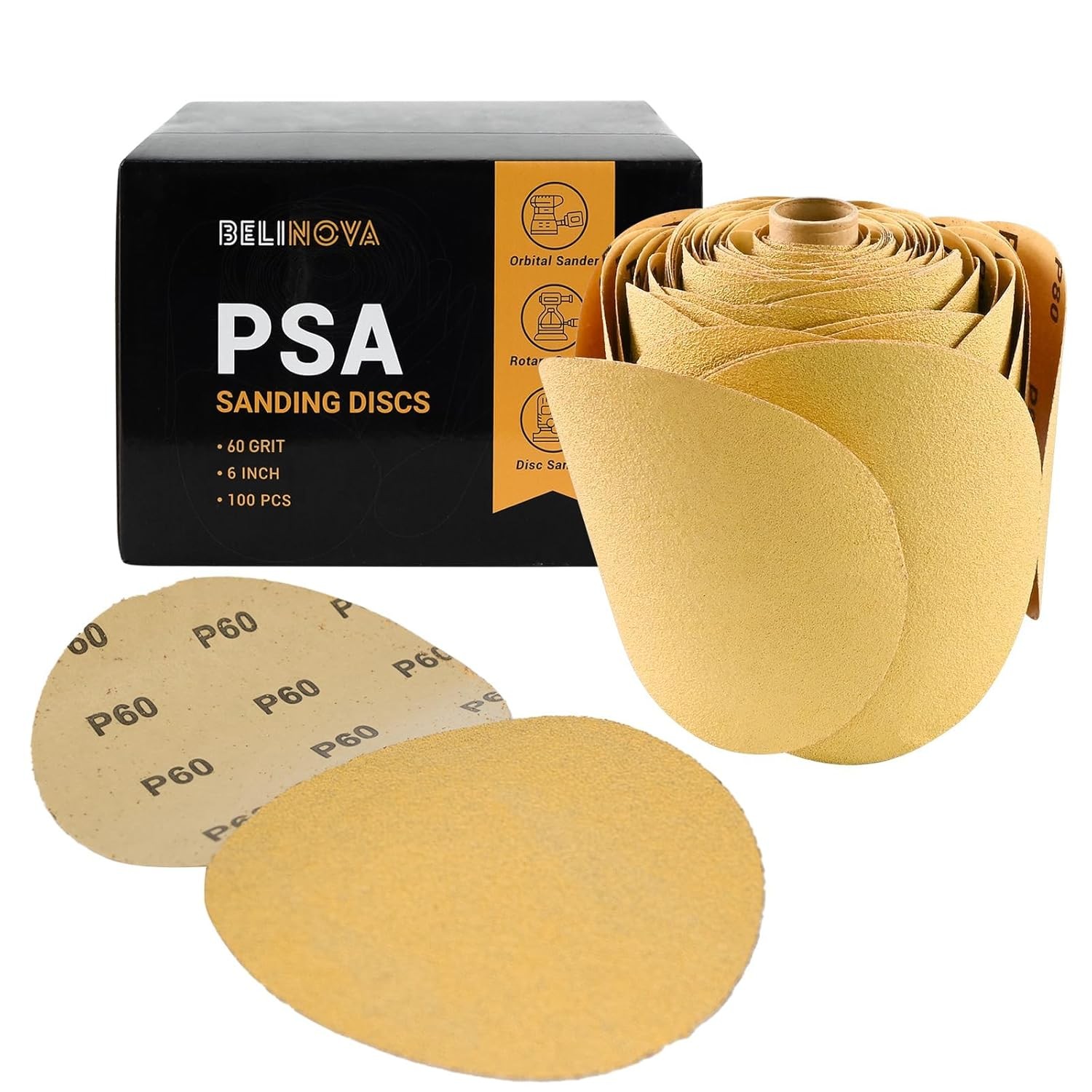 100PCS 6 inch PSA Sanding Discs 60 Grit Self Adhesive Sticky-Back Sandpaper…