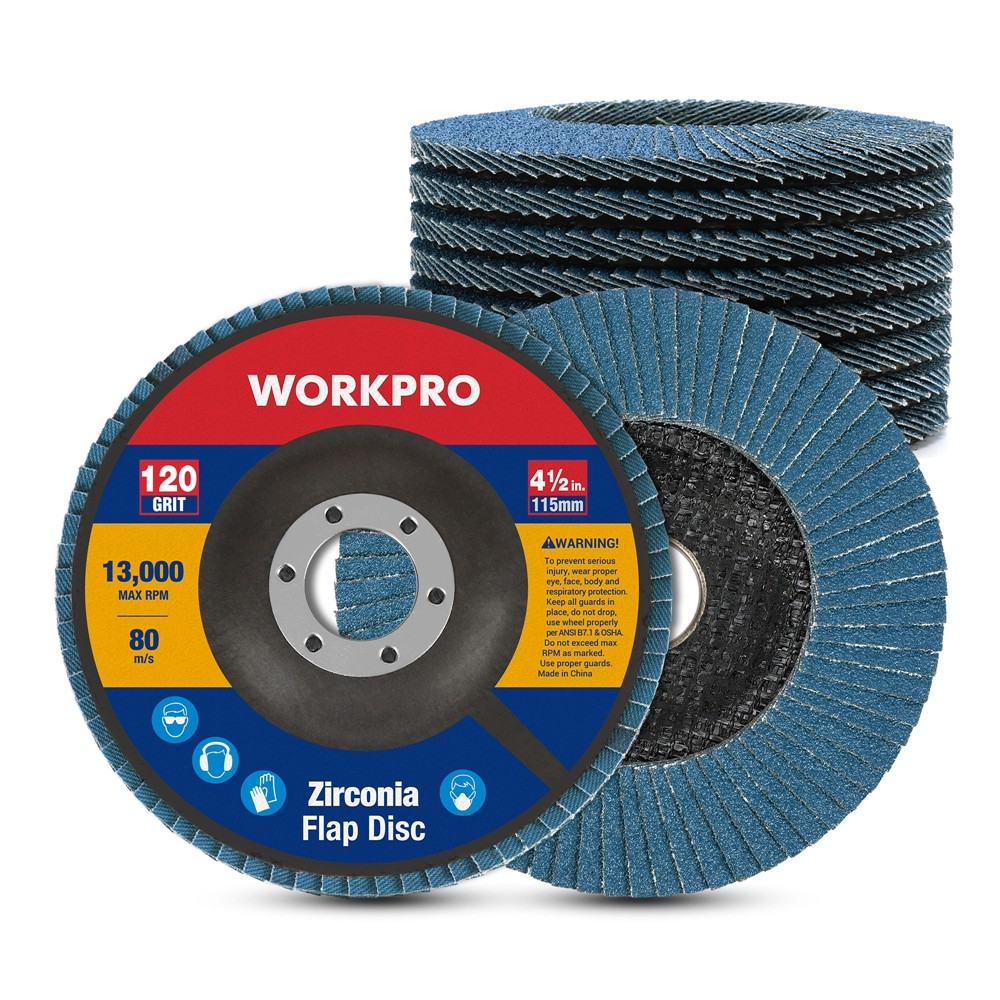 WORKPRO 10PC 4-1/2″ Flap Disc Zirconia Grinding Wheel Flap Sanding Disc 120 Grit