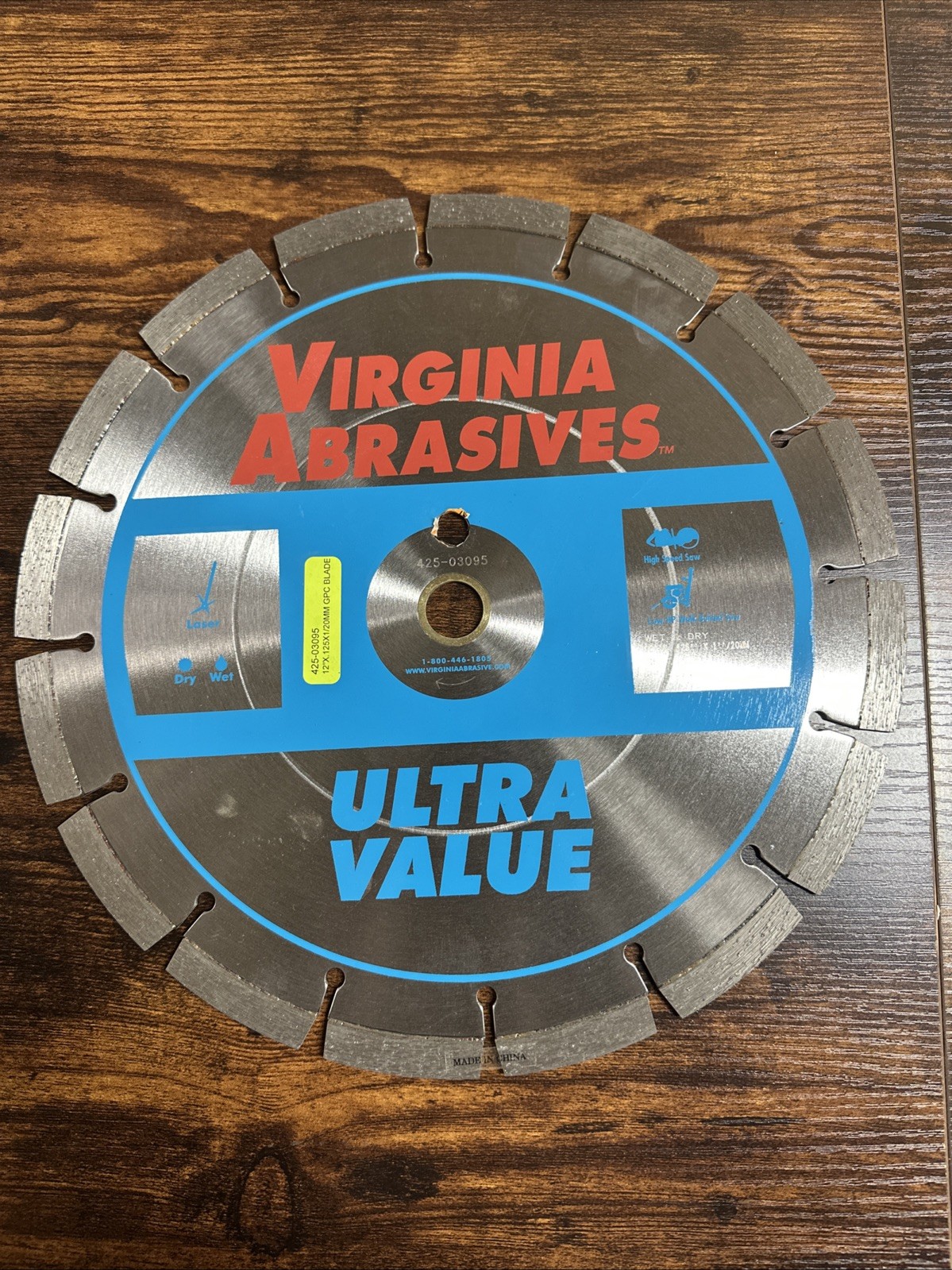 Virginia Abrasives GP Diamond Blade 12″ x 1/8″ x 20mm Arbor, 425-03095