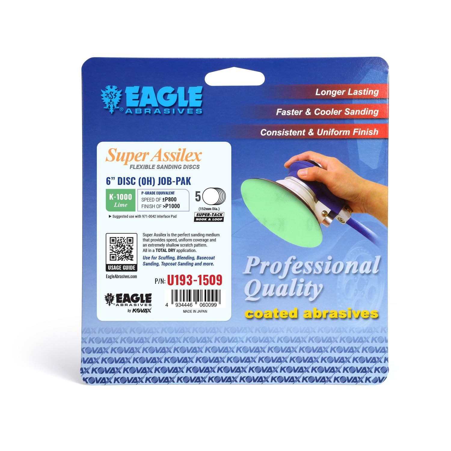 Super Assilex Flexible 6 inch Sanding Discs 6″ – No Hole, K-1000 Lime