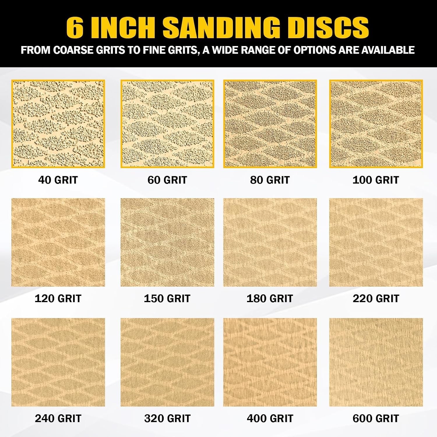 100Pcs 6 Inch 6-Hole Hook&Loop Sanding Discs, 180 Grit Diamond Yellow Sand, D…