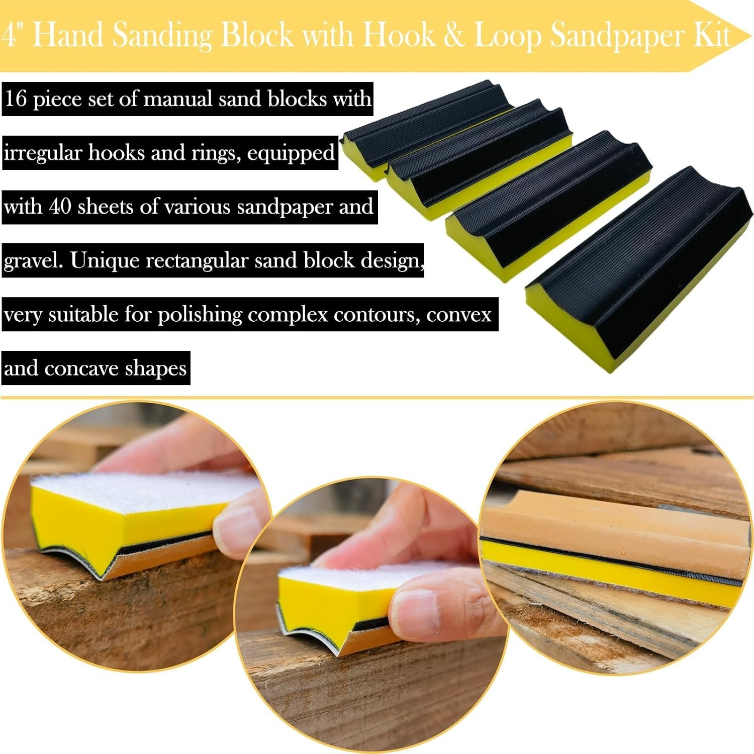 Sanding Block Set 56 PCS Assorted Shapes Sandpaper Kit for Woodwork Crafts Auto