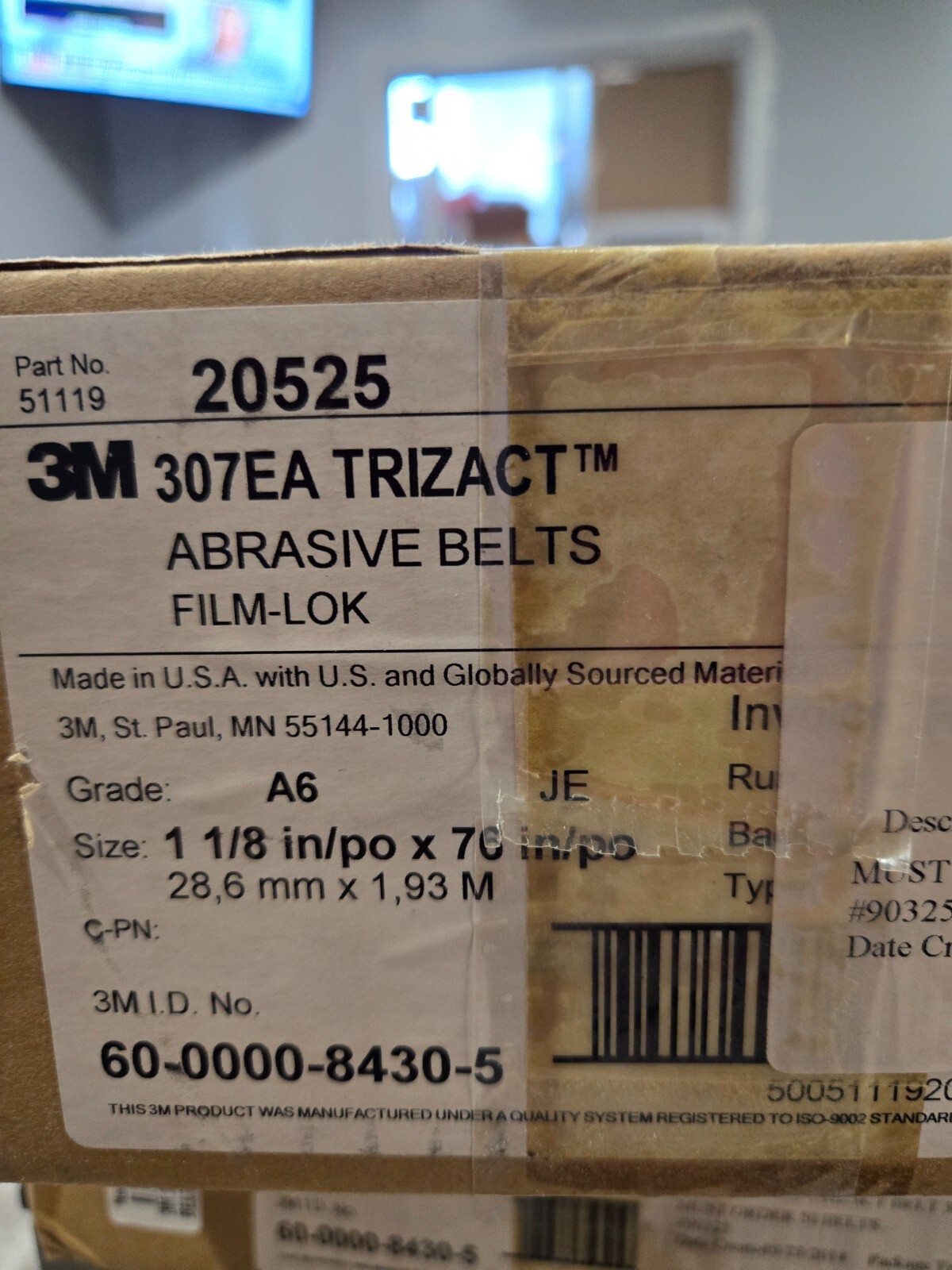 (50) 3M Trizact Cloth Belt 307EA 20525 A6 JE 1-1/8″ x76″ Film-lok Full-Flex $159