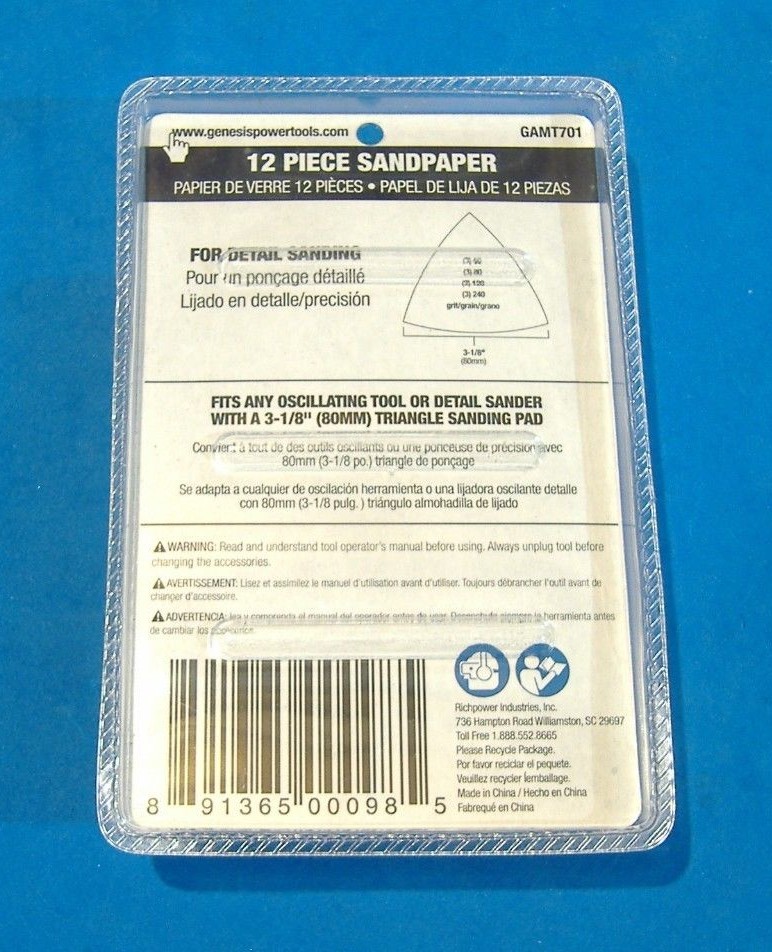 MULTI TOOL HOOK AND LOOP 12 PIECE SANDPAPER GAMT701 60 80 120 240 GRIT