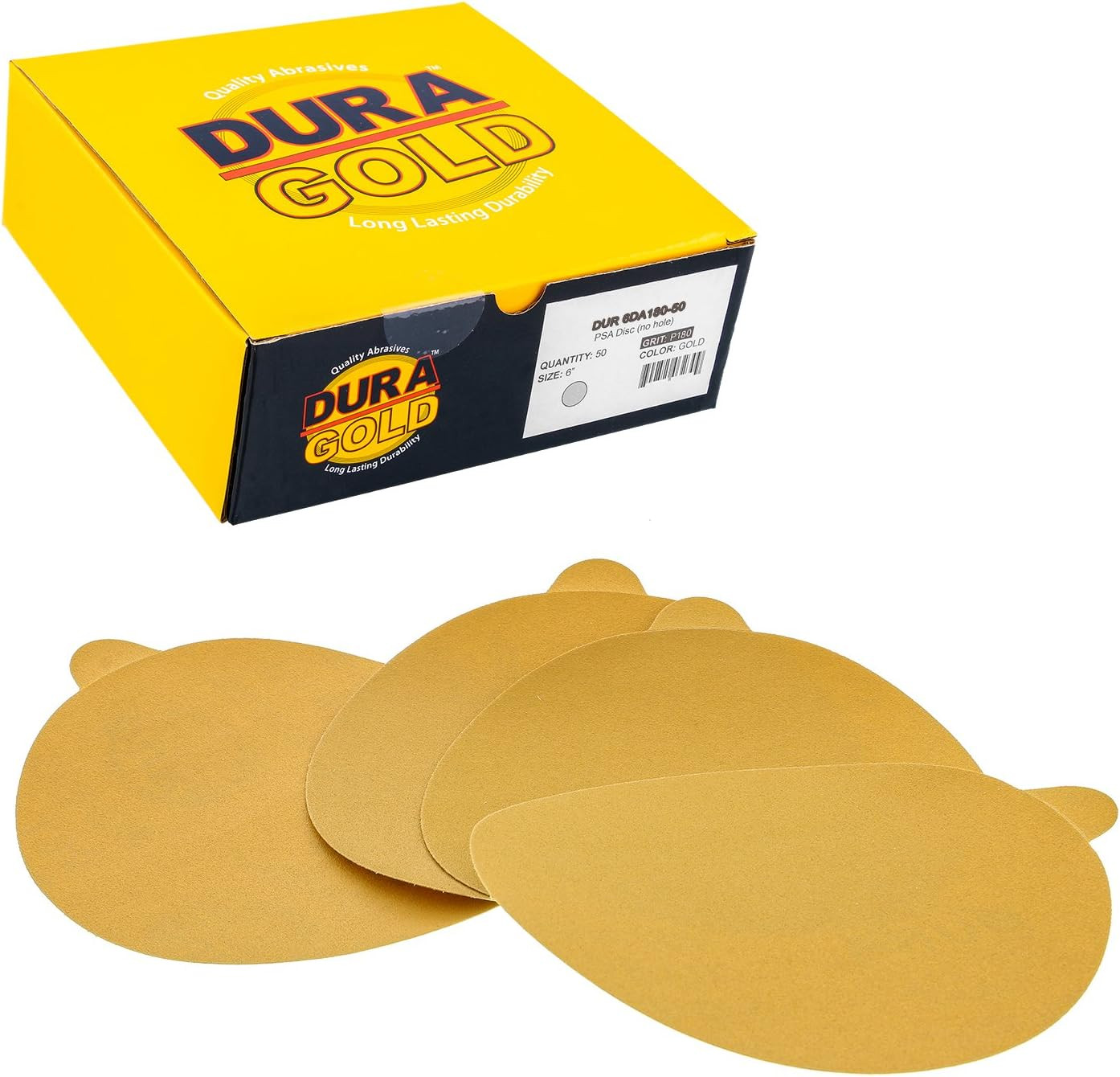 Premium 6″ Gold PSA Sanding Discs – 180 Grit, Box of 50 – Self Adhesive Stickyba