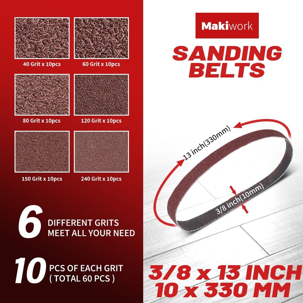 3/8 x 13 Inch 10 x 330 mm Sanding Belts Set – 60-Pack with x 13(60pcs)