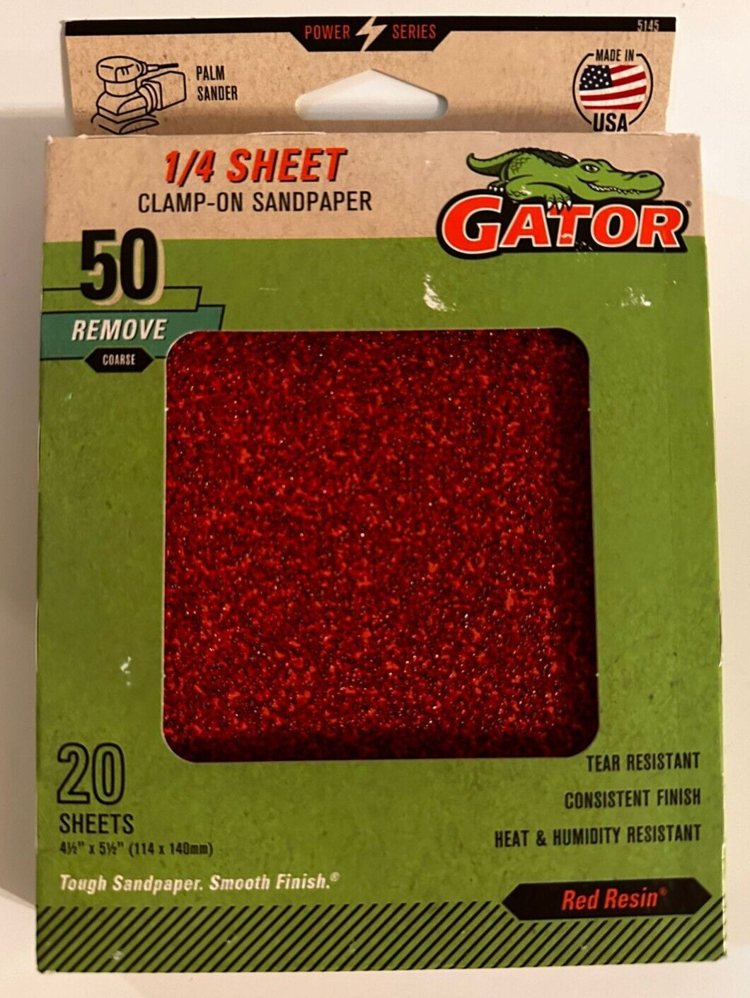 Gator 1/4 Sheet Clamp-On Sandpaper 50 Red Resin 20 Sheets No. 5145 NEW