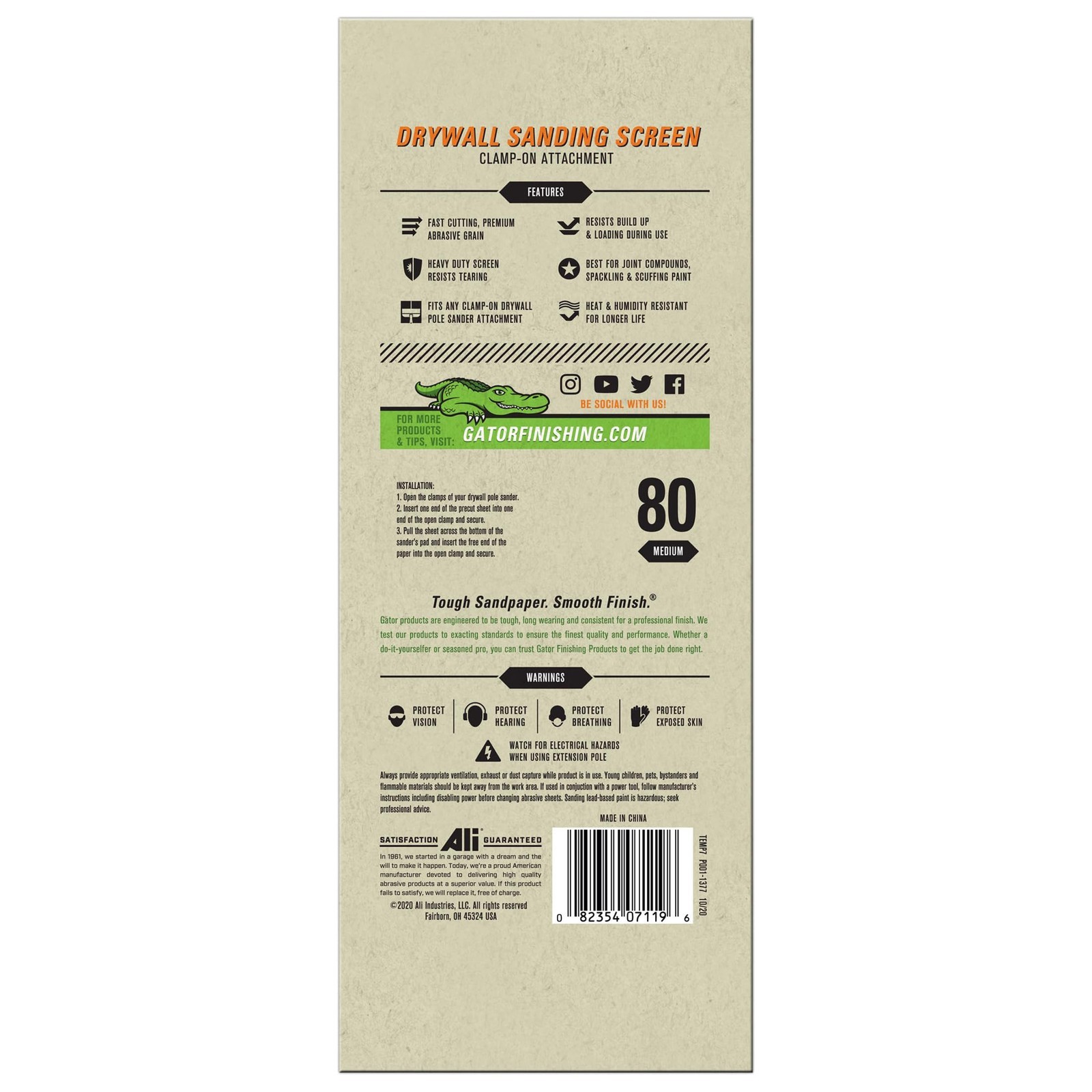 Gator 7119 Medium 80-Grit Drywall Sheet Sandpaper, 4.25 x 11.25 Inch, 25 Sheets