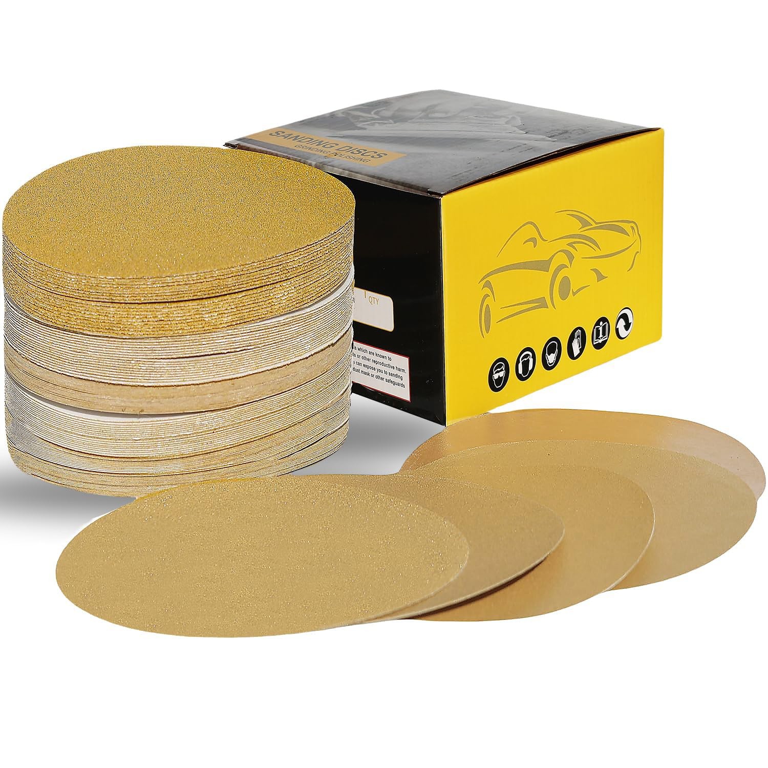 100 Pcs 6 Inch Sanding Discs Gold Grit Assortment for Automotive Wood Metal