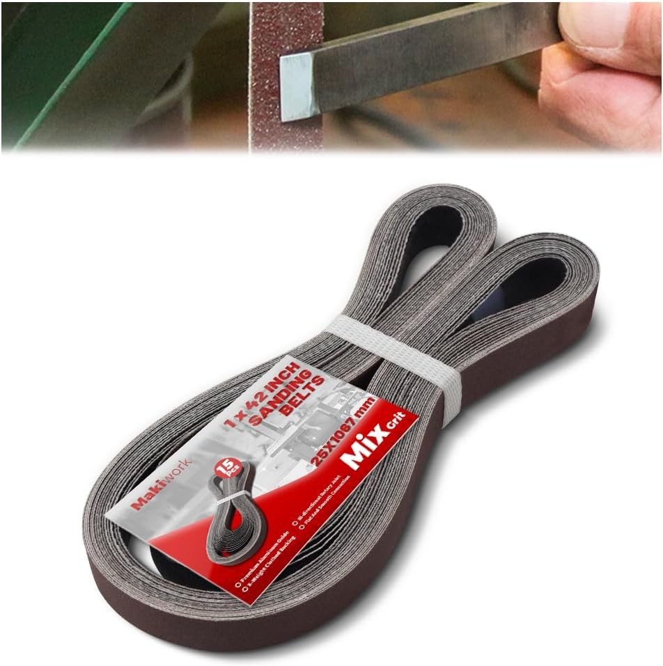 Versatile 15-Pack Sanding Belts – 1×42 Inch, Aluminum Oxide for Multiple Uses