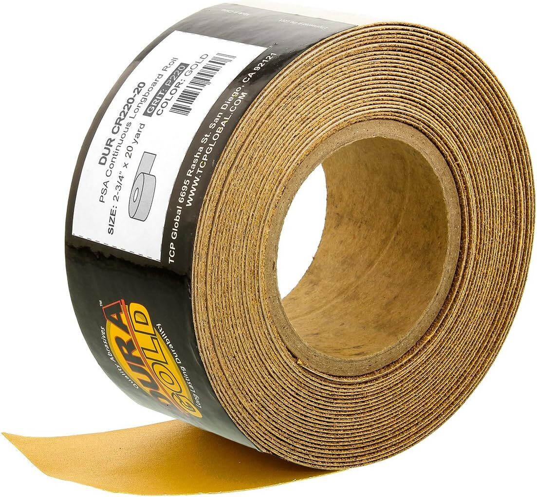 Dura-Gold Premium 220 Grit Gold PSA Longboard Sandpaper 20 Yard Long Continuous