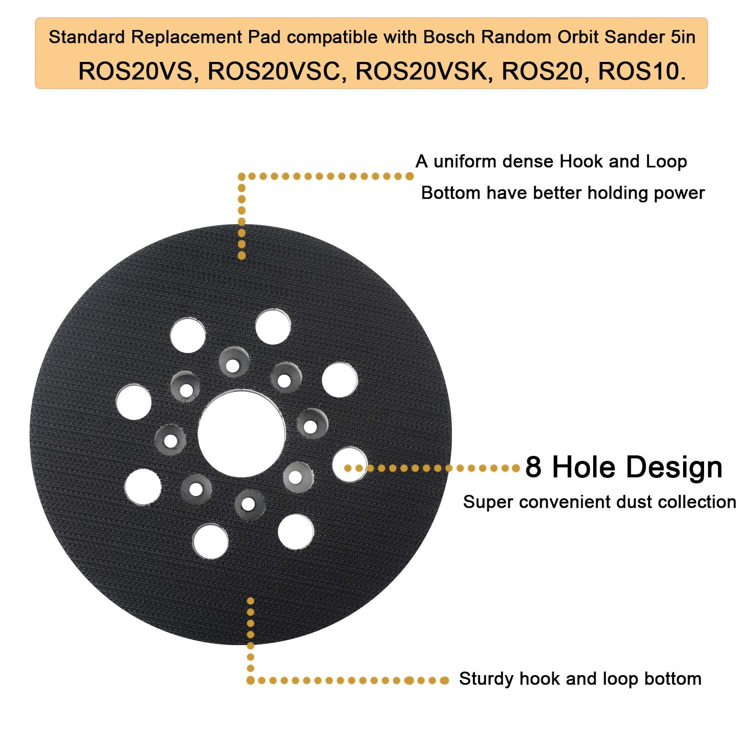 5”ROS20vs Replacement Sanding Pad Compatible with Bosch RS035, 8 Hole 5 in