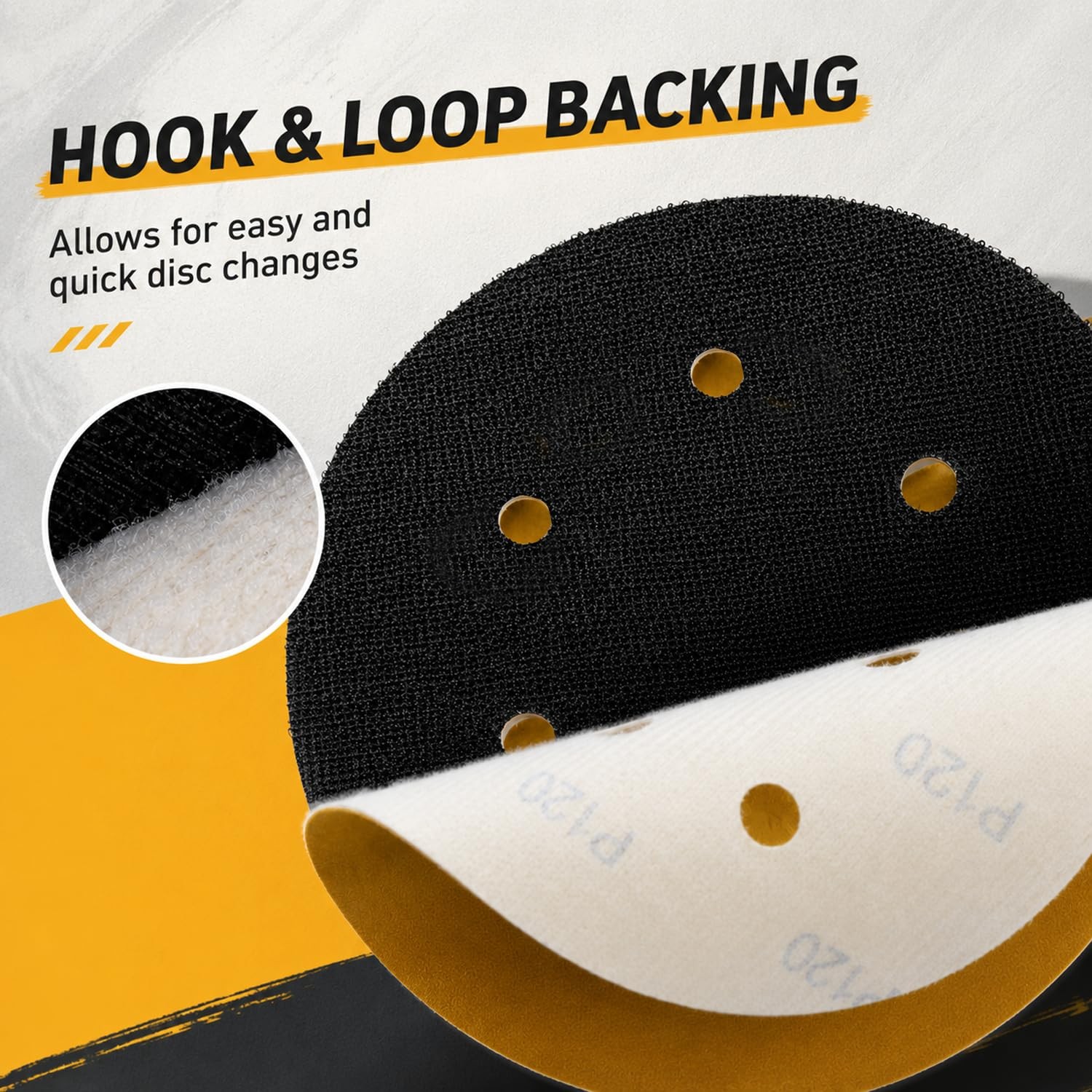 100 PCS 6 Inch 6 Hole Sanding Discs, 60/80/120/220/320 Grit, Hook and 6