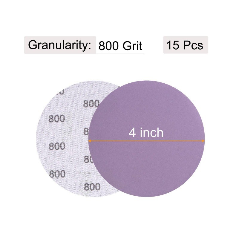 15Pcs 4-Inch Purple Sanding Discs 800 Grit Hook & Loop Aluminum Oxide Sand Paper