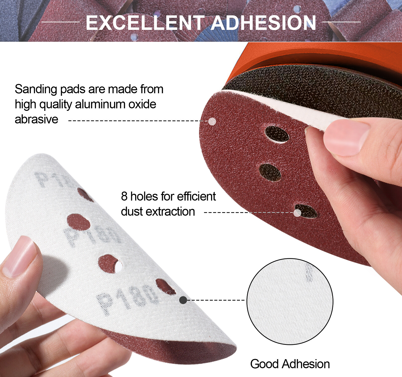 60PACK 5in 8-Hole Hook&Loop Sandpaper Sanding Disc 240 320 400 600 800 1000 Grit