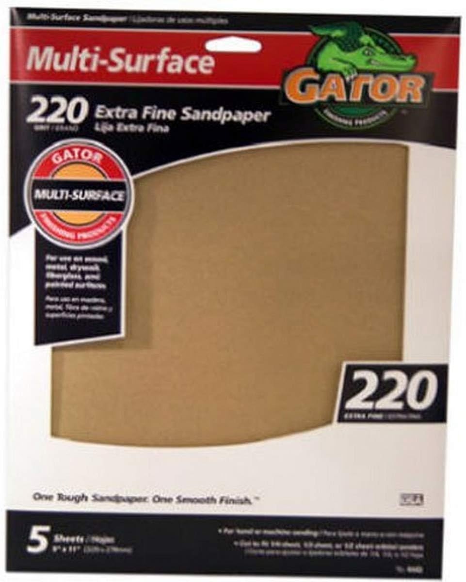 Gator Grit Extra Fine Sandpaper – 5 Pack, 9″ x 11″ Ceramic Alumina Sheets