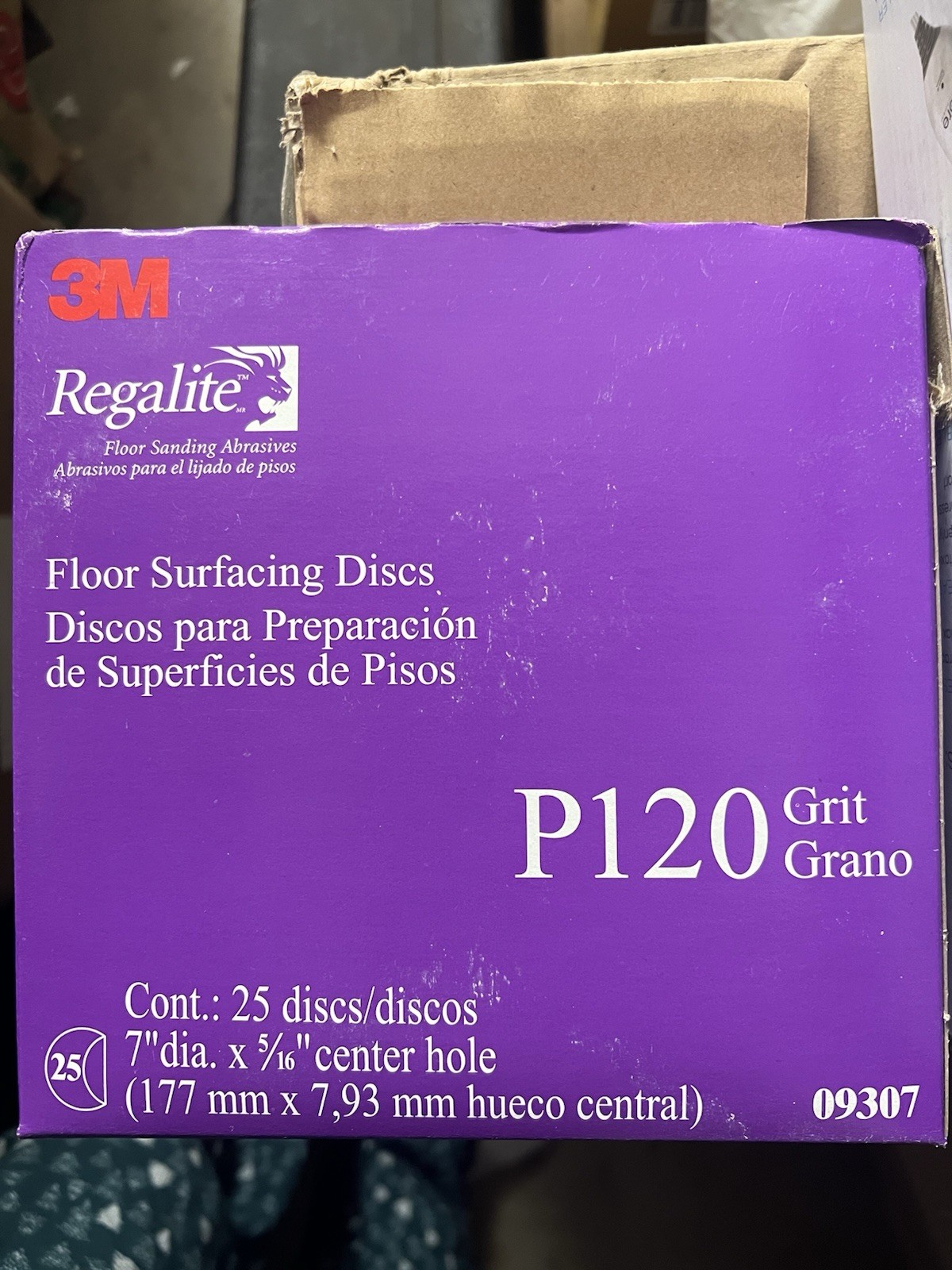 (25pk) 3M Regalite Floor Surfacing Discs 09307, 7 in x 5/16 in, 752I, P120 Grit