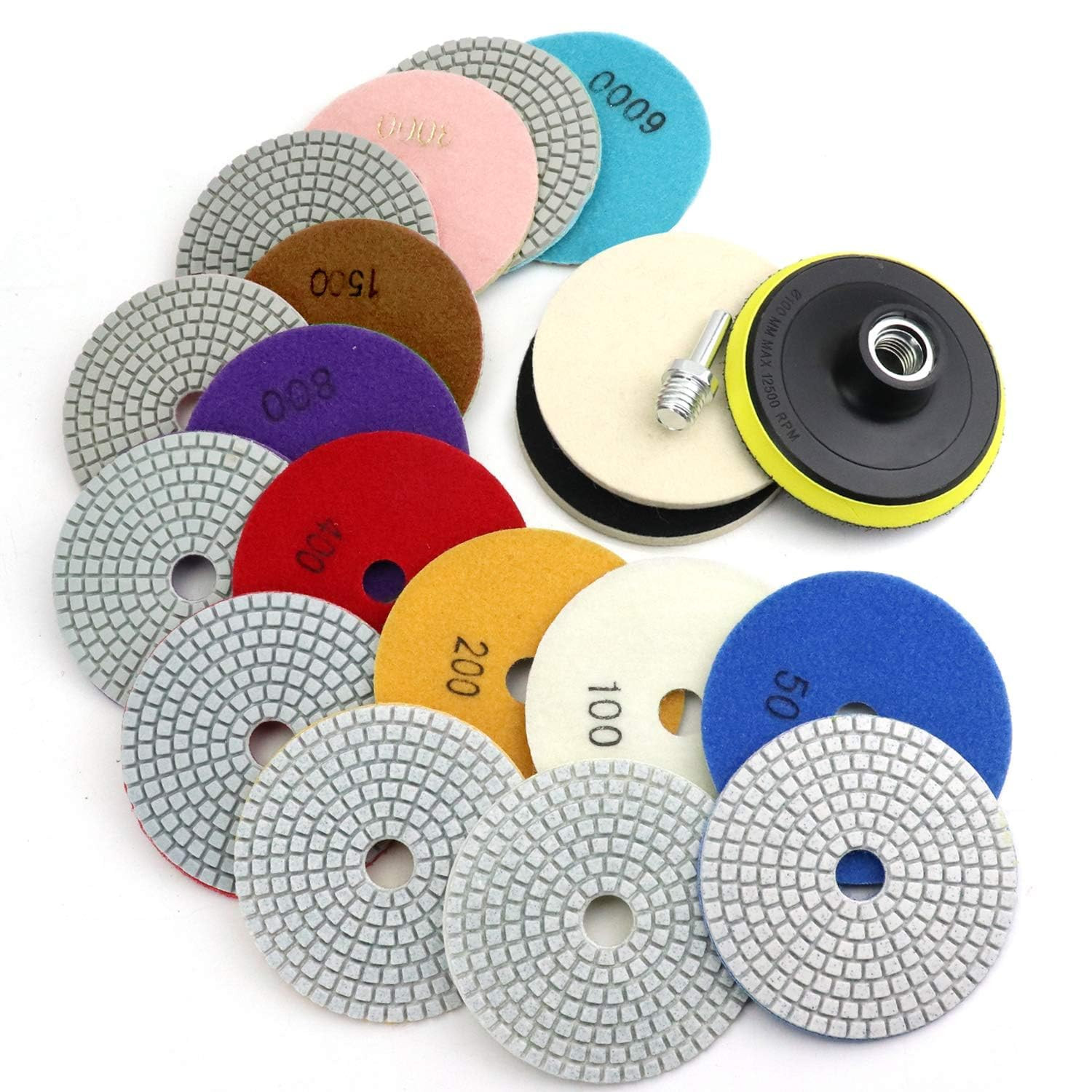Discos de pulido de diamante de 4 pulgadas con almohadilla de respaldo de 5/8”-