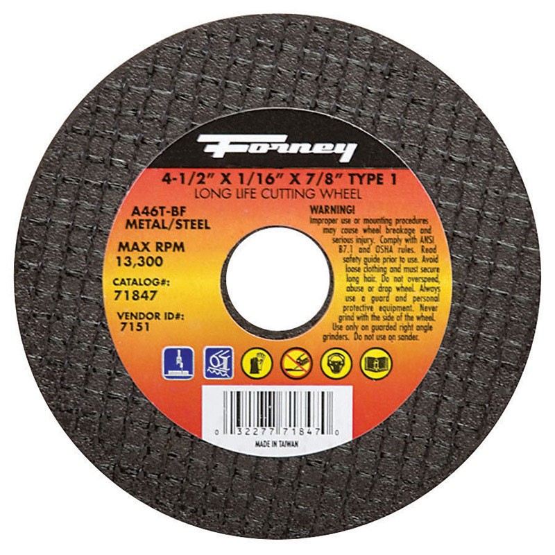 Forney 71847 Aluminum Oxide 46-Grit 4-1/2 Dia. in. Cut-Off Wheel 1/16 in. Thick