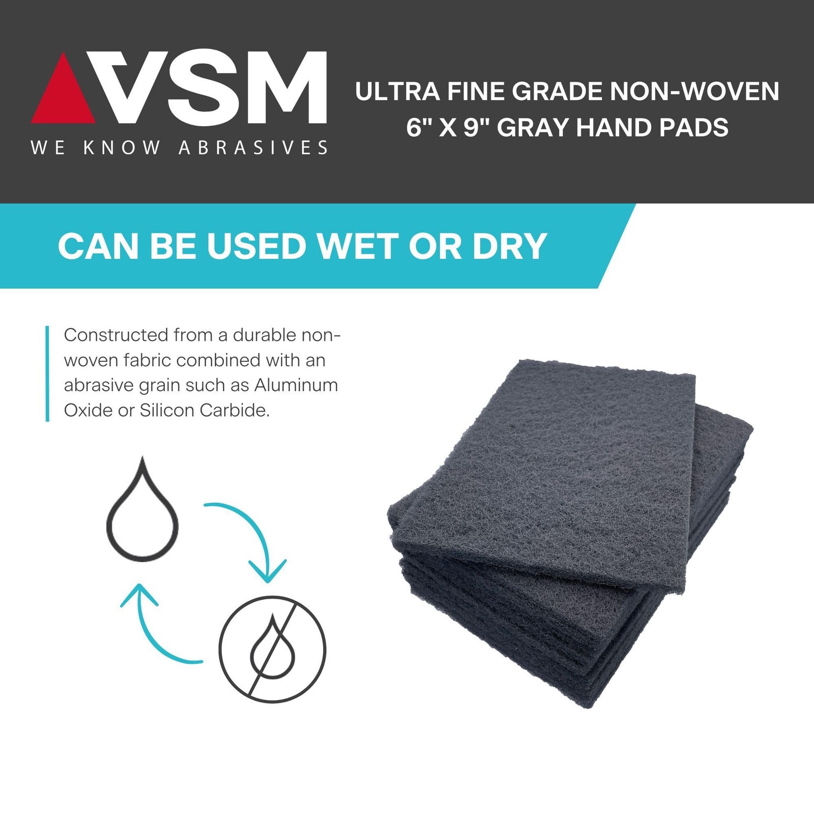 10-Pack: 6″ x 9″, Gray – Ultra Fine, Non-Woven Hand Pad, Silicon Carbide Grai…