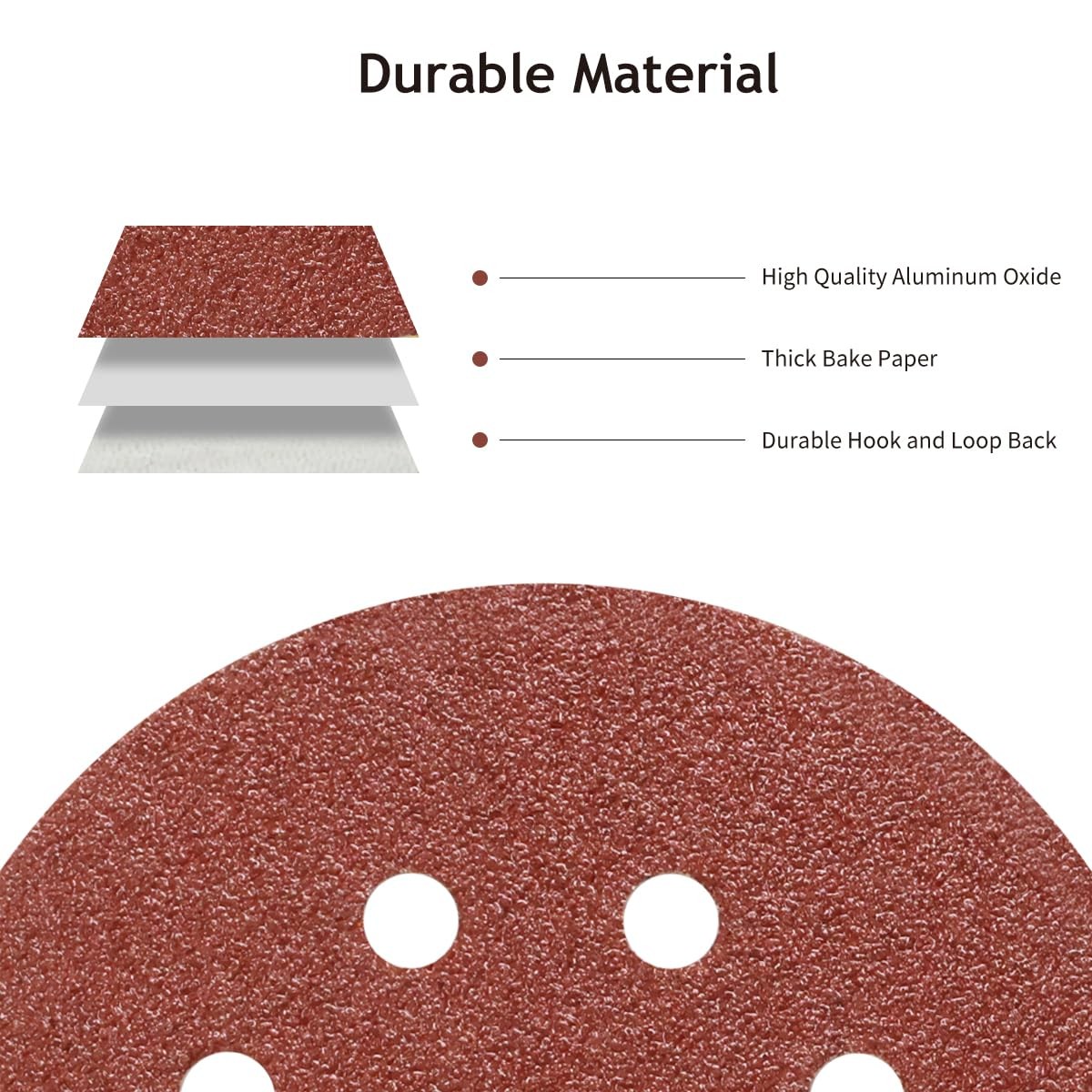 50 Pack 5″ 8 Hole Sanding Discs Hook and Loop Sandpaper Pads for Orbital Sander