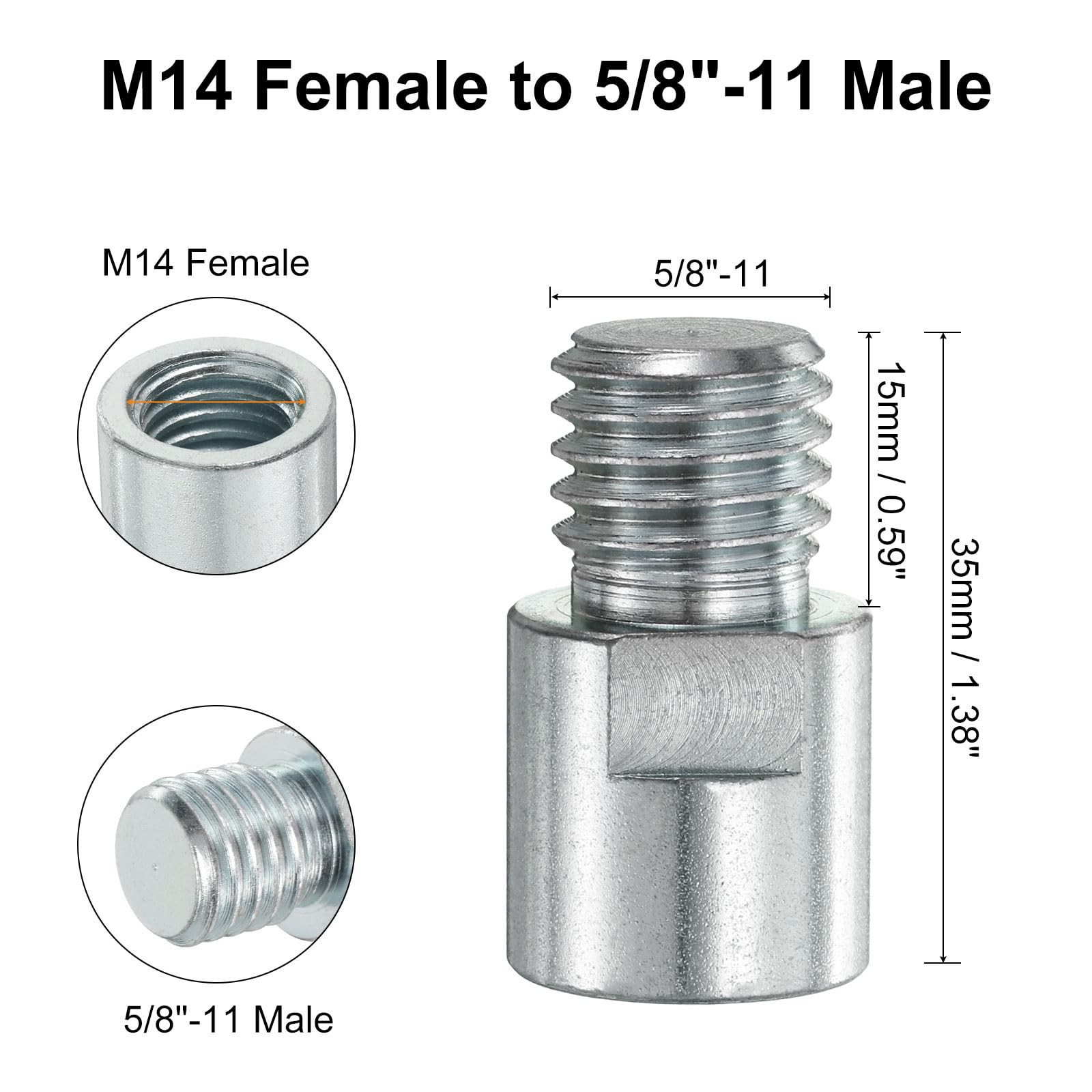 HARFINGTON 2pcs M14 Female to 5/8″-11 Male Adapter Polisher Adaptor Silver