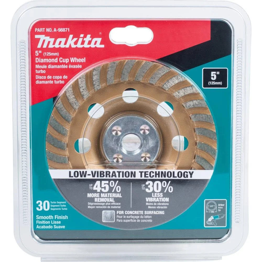 Makita 5 Inch Low-Vibration Single Row Segmented Turbo Rim Diamond Cup Wheel