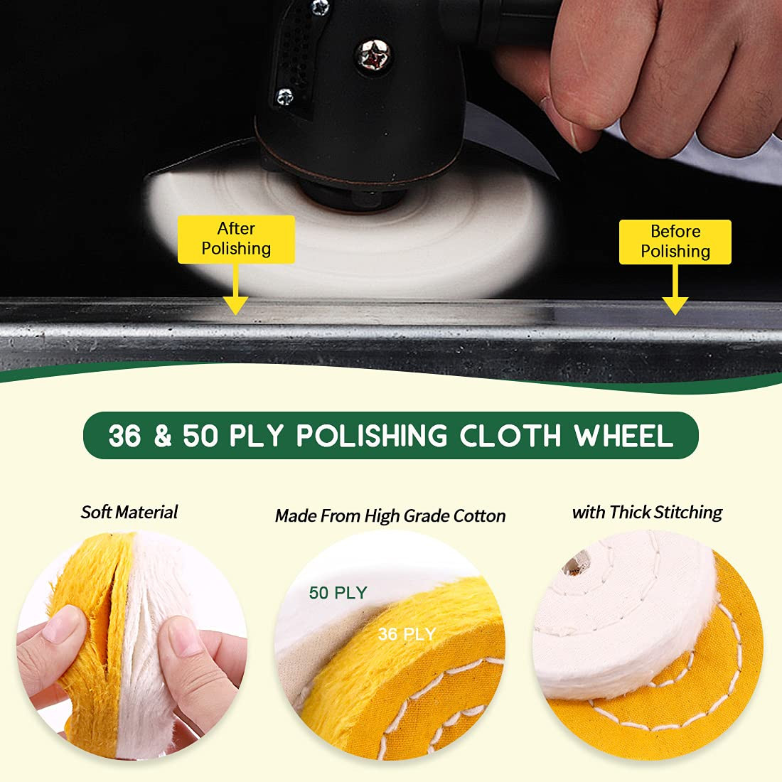 Keadic 8 Pcs 3 Inches Buffing Polishing Wheel Kit 3 Pcs Polish Compound, Soft/Fi