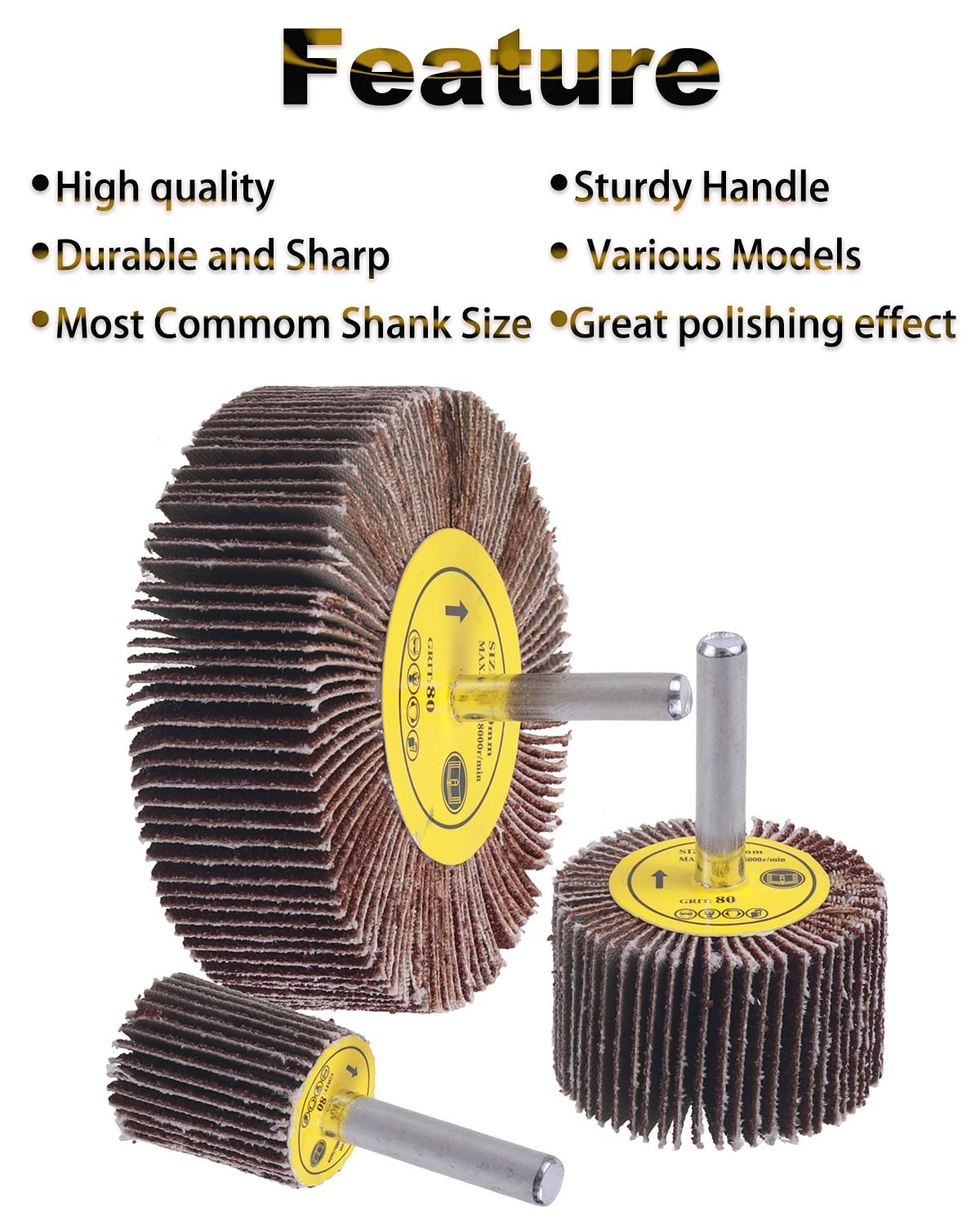 40-Piece 1/4″ Flap Wheel Set – 80 Grit Aluminum Oxide for Die Grinders