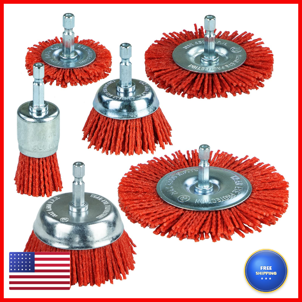 Sali 6 Pack Nylon Filament Abrasive Wire Brush Wheel Cup Brush Set 1/4 Inch Hex