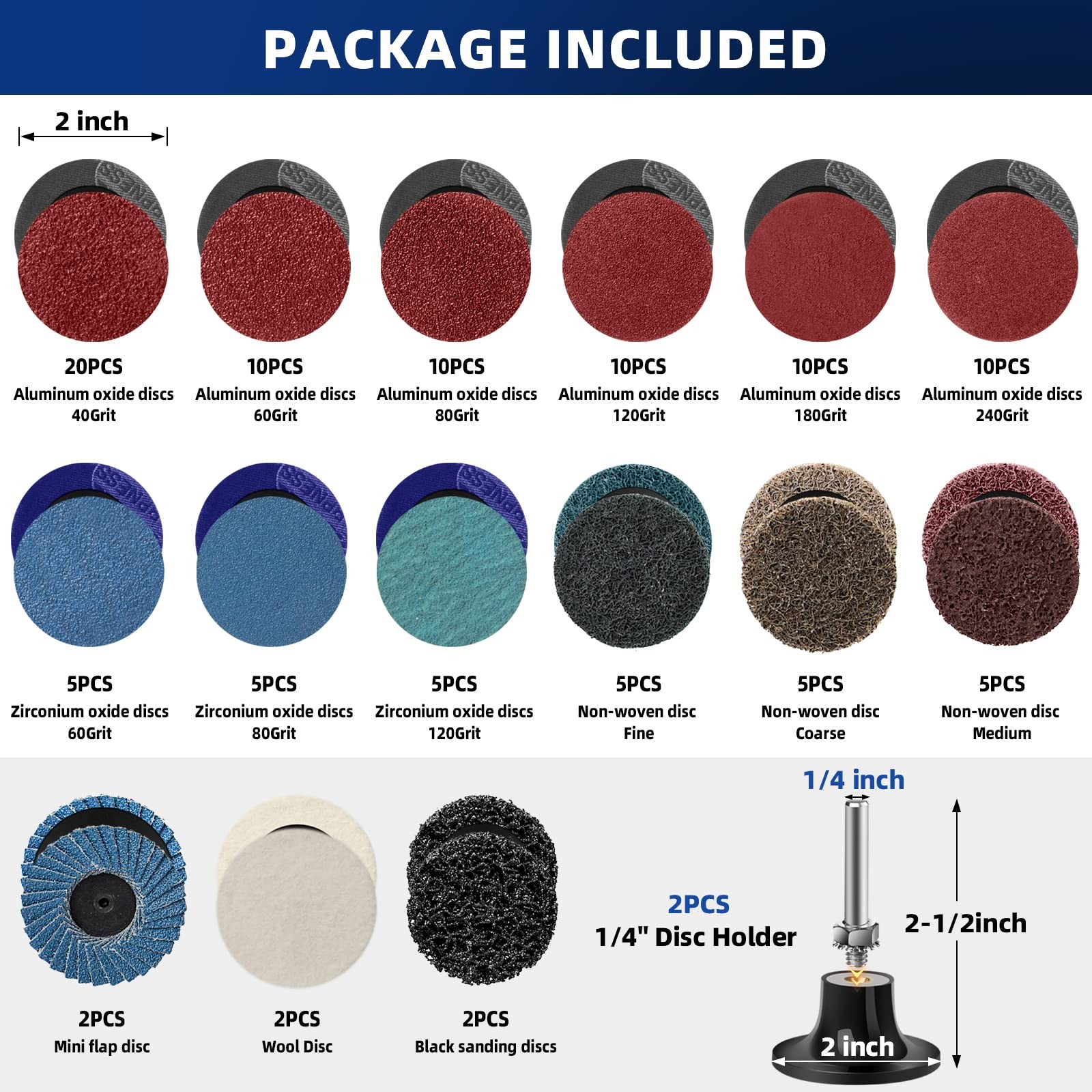 108Pcs Sanding Discs Set 2 inch Quick Change Disc with 1/4 inch Holder Surfac…