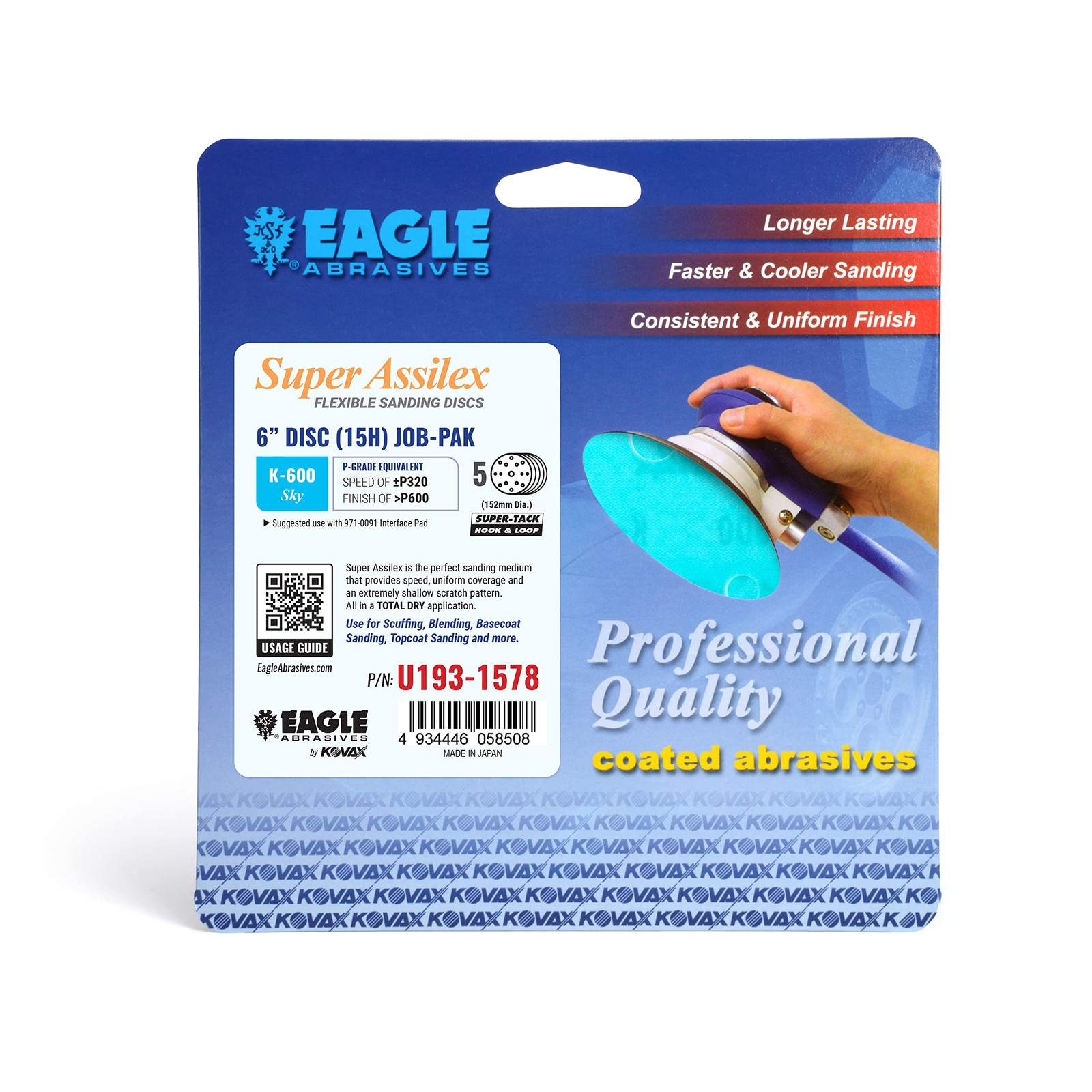 Super Assilex Flexible 6 inch Sanding Discs JOB-PAK, SKY K-600, 15 Holes, Hoo…