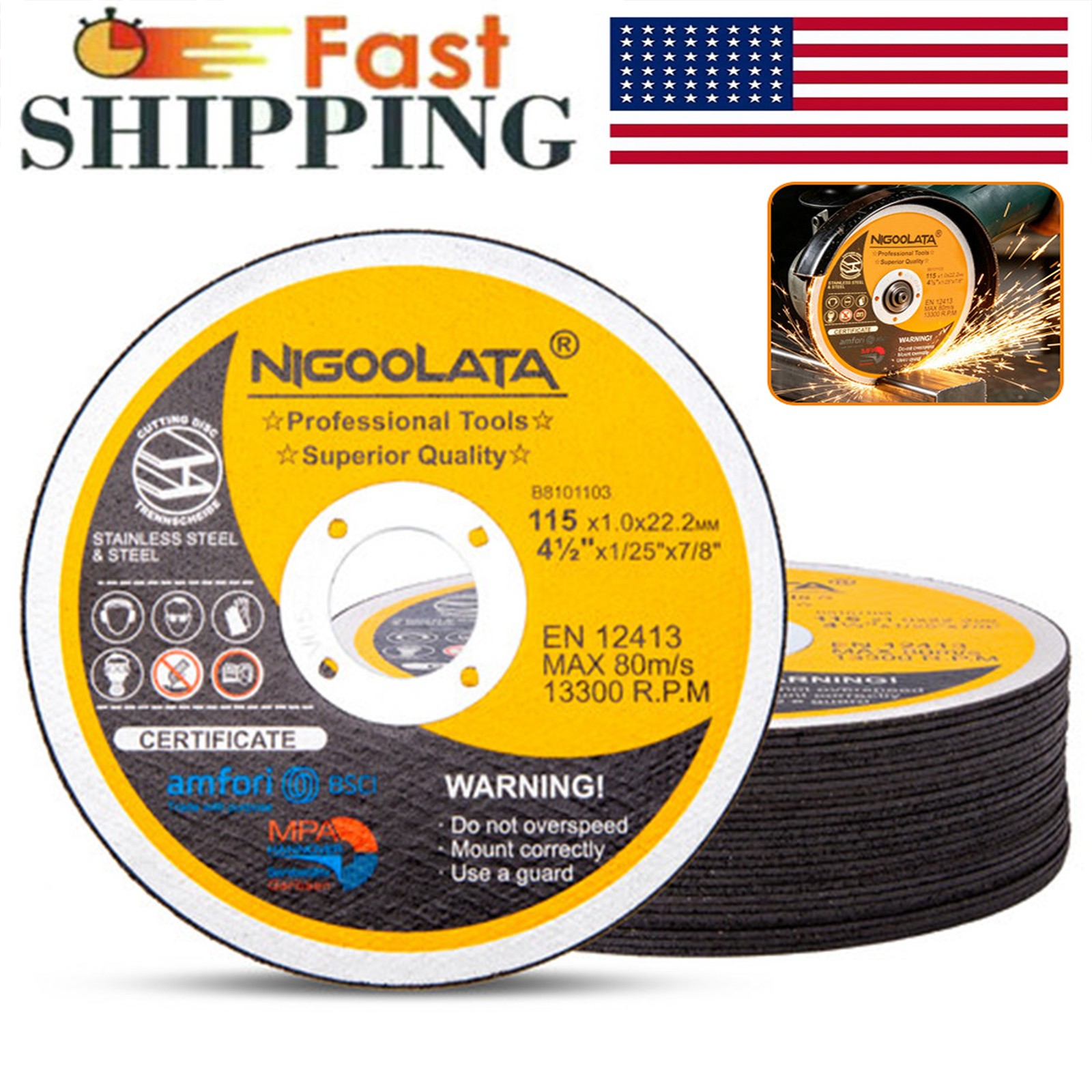 25-100X 4-1/2″ x .040″ x 7/8″ Cut off Wheels Stainless Steel Metal Cutting Discs